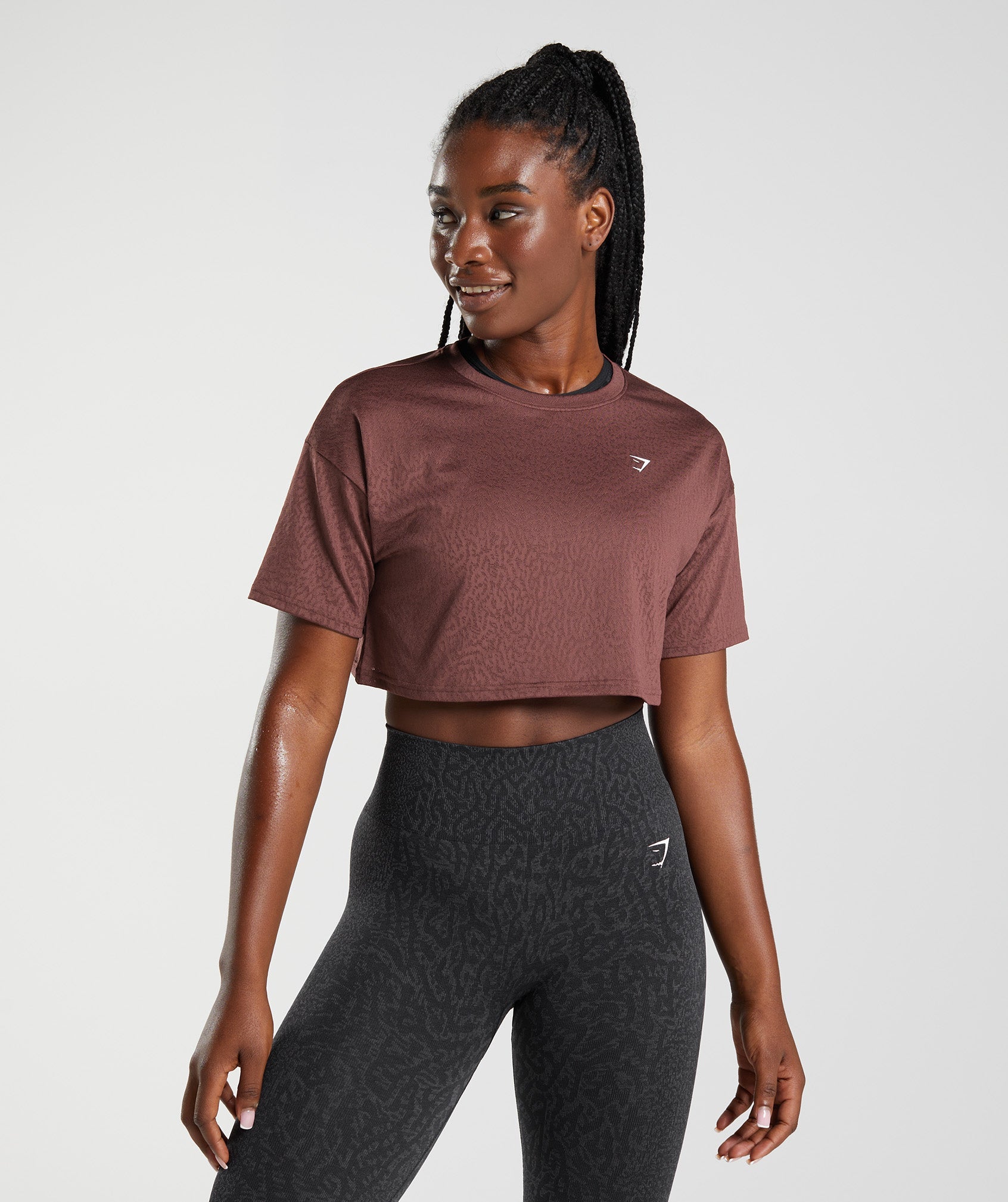 Pink Brown Women's Gymshark Adapt Animal Seamless Crop Tops | IOJCXH-462