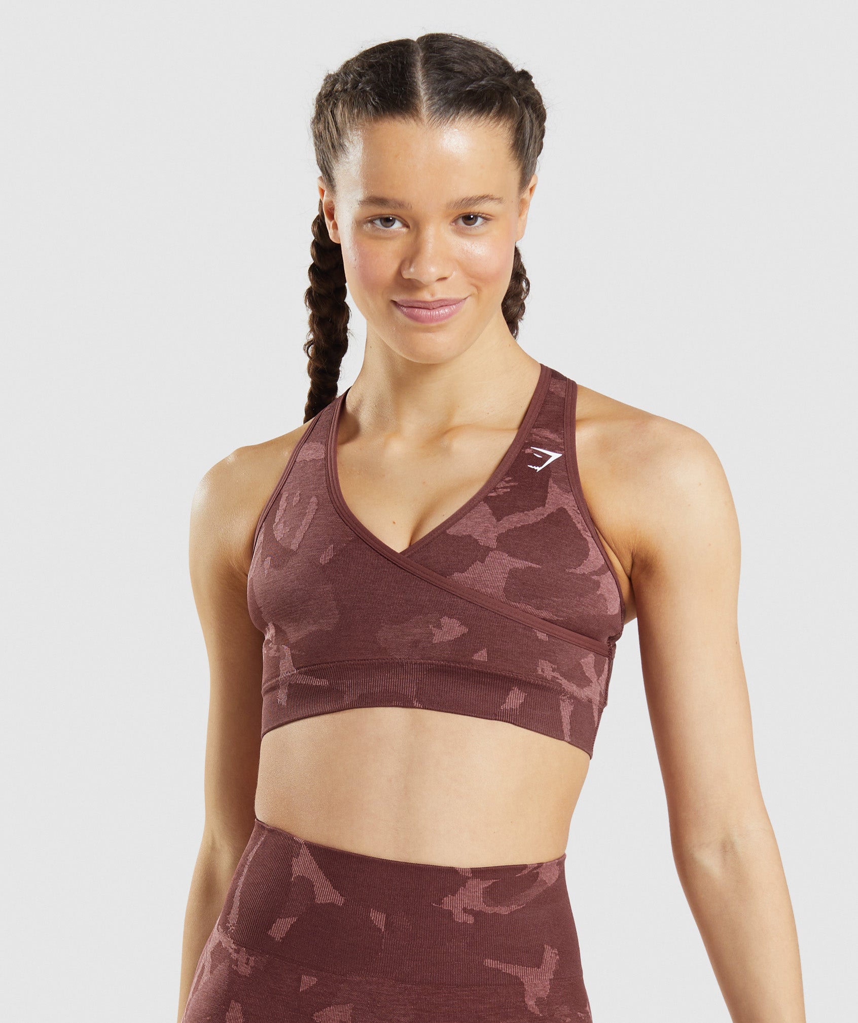 Pink Brown Women's Gymshark Adapt Camo Seamless Sports Bra | AOCDVU-714