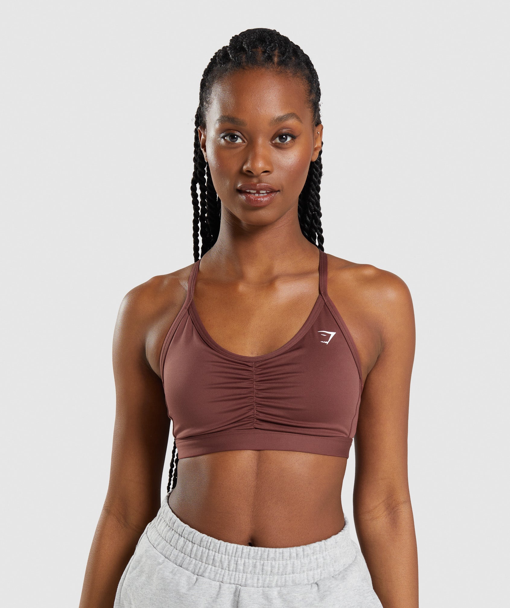 Pink Brown Women's Gymshark Ruched Sports Bra | DHTOCY-947