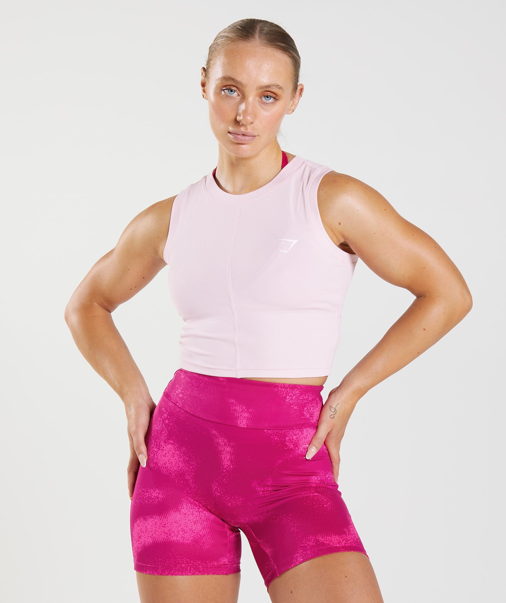 Pink Women's Gymshark GS Power Ribbed Midi Tanks | QJUCVW-780