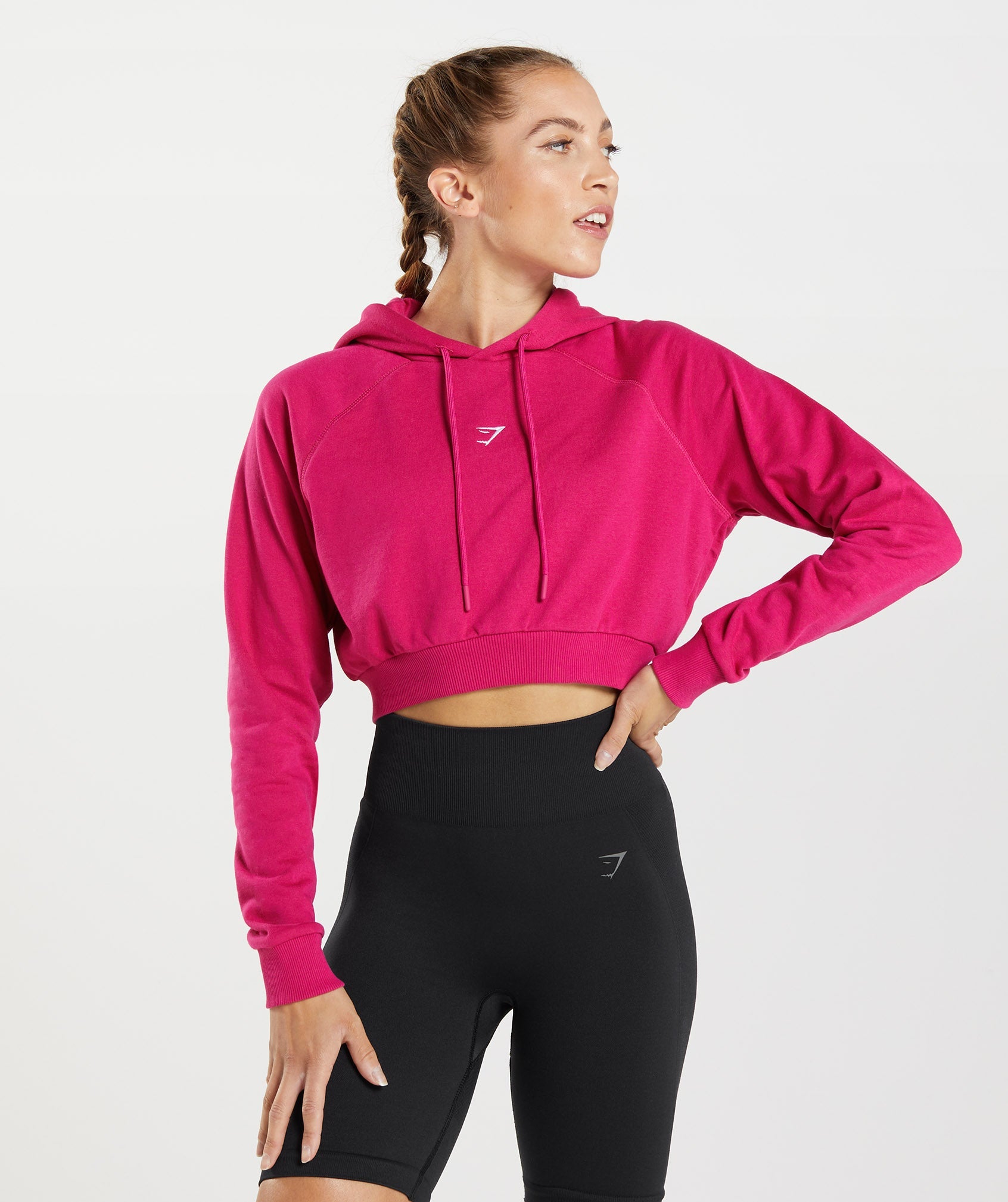 Pink Women's Gymshark Training Cropped Hoodie | QRFMBS-861