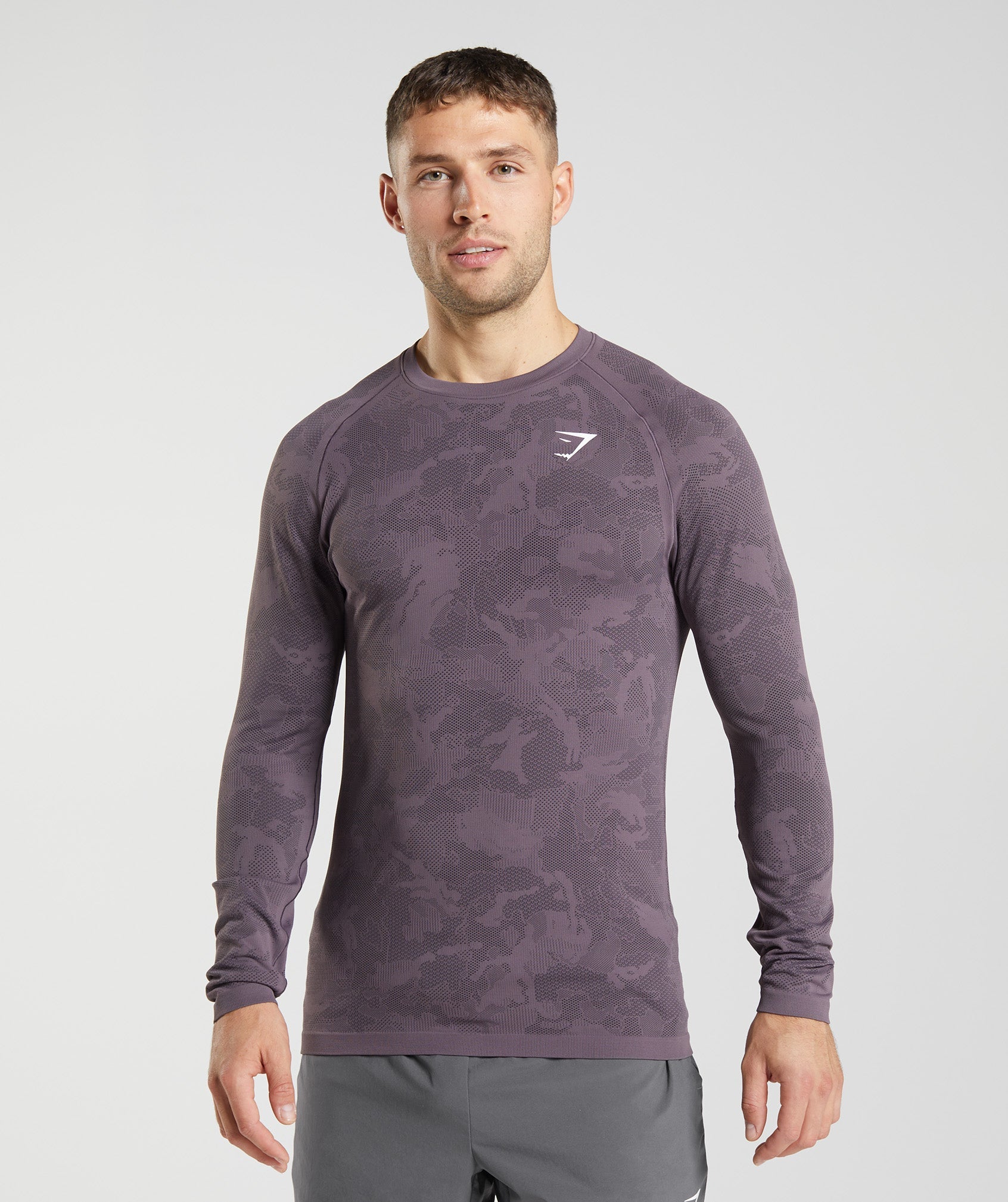 Purple / Black Men's Gymshark Geo Seamless Long Sleeve T Shirts | LCZHSO-973