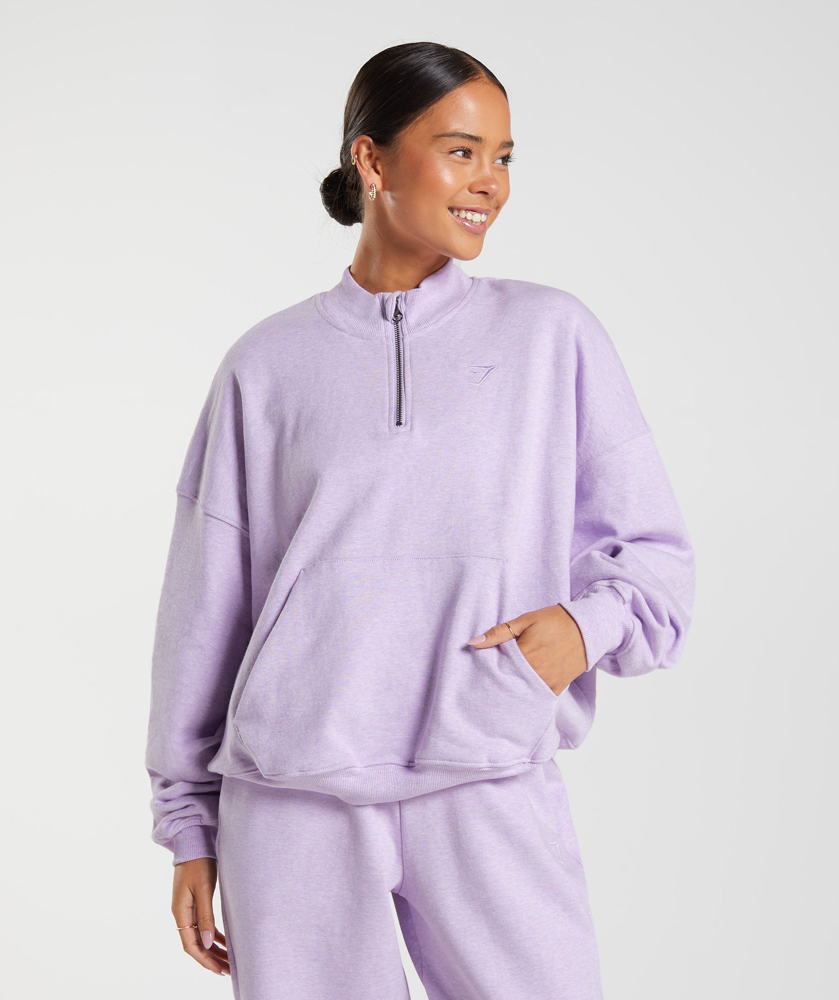 Purple Women's Gymshark Rest Day Sweats 1/2 Zip Pullover Sweatshirts | CTUDBH-360