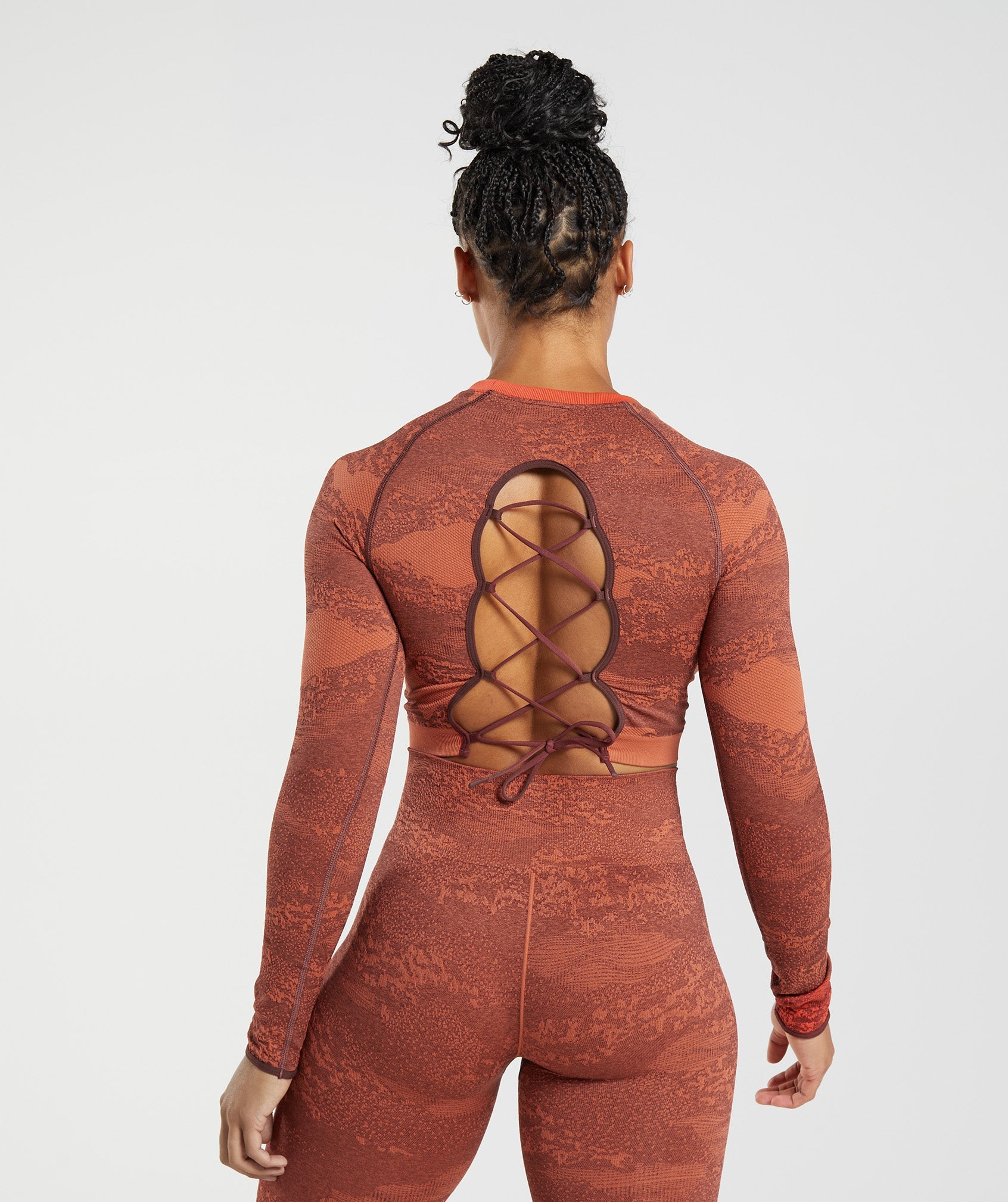 Red / Brown Women's Gymshark Adapt Camo Seamless Lace Up Back Tops | GEJIYV-809