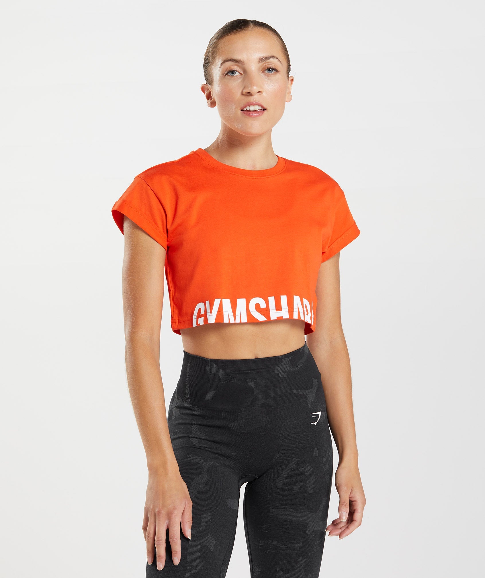 Red Women's Gymshark Fraction Crop Tops | GOAYLP-915