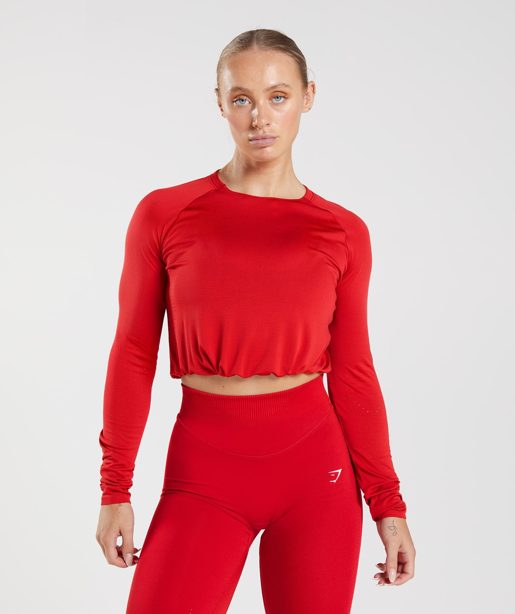 Red Women's Gymshark Sweat Seamless Long Sleeve Crop Tops | FTRVKQ-184