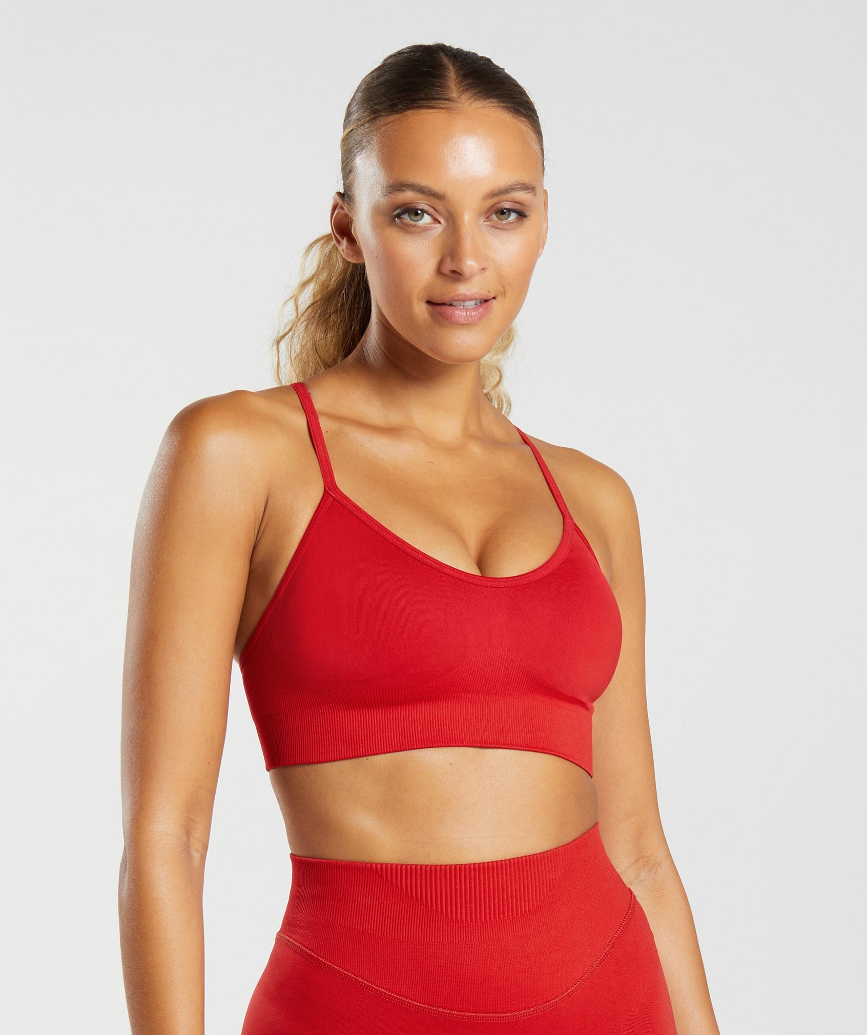 Red Women's Gymshark Sweat Seamless Sports Bra | EXDWIT-602