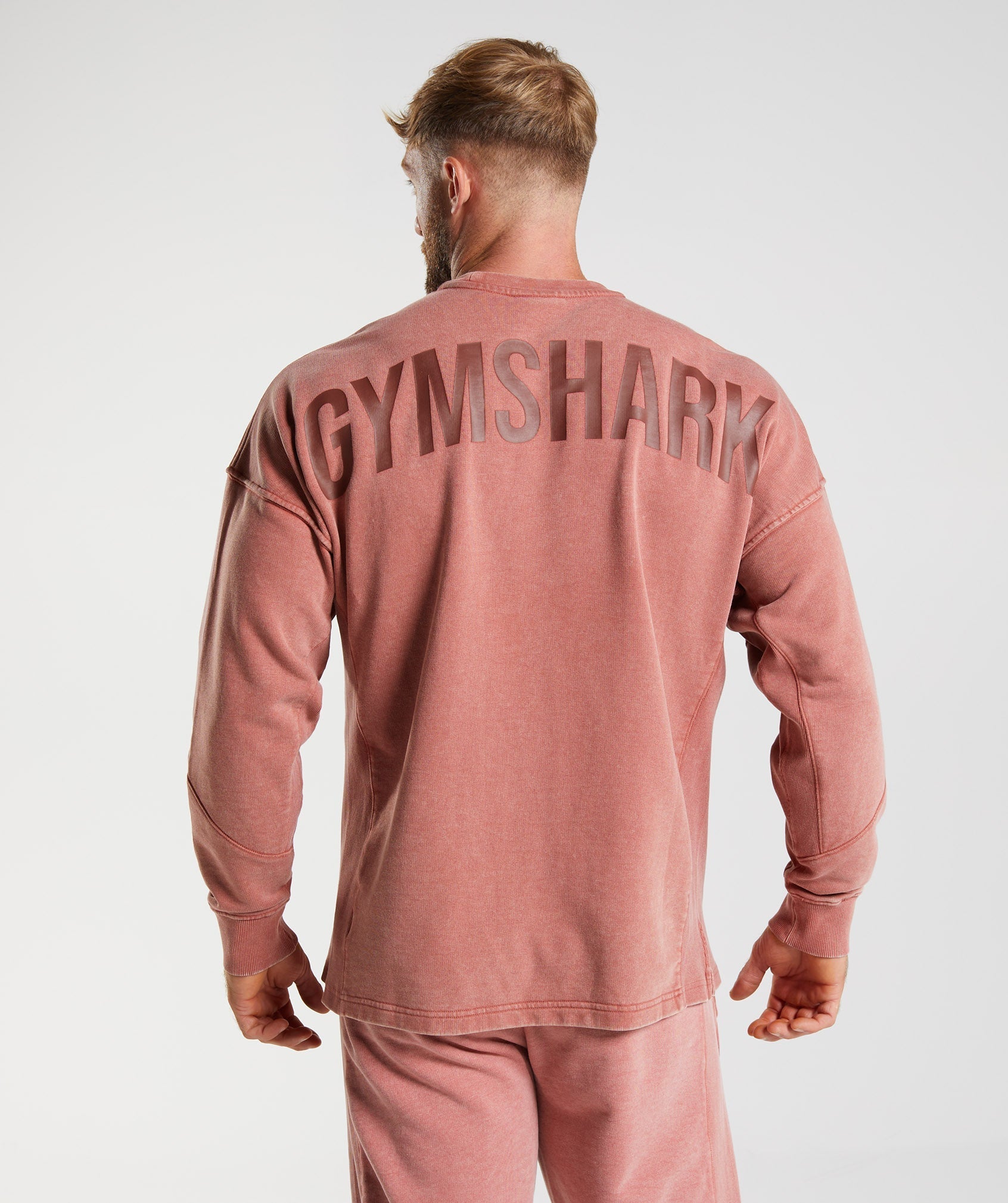 Rose Men's Gymshark Power Washed Crew Tops | RDGOQL-152