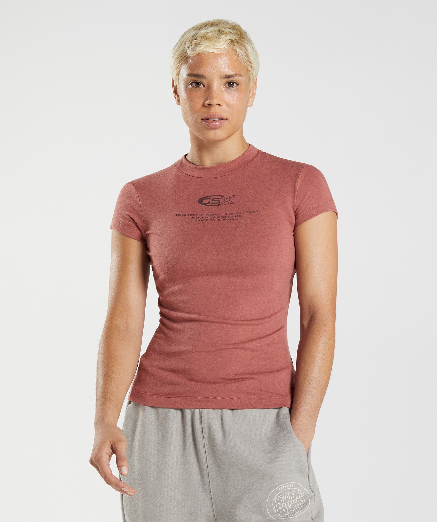 Rose Women's Gymshark GS10 Year Body Fit T Shirts | XLBOSF-408