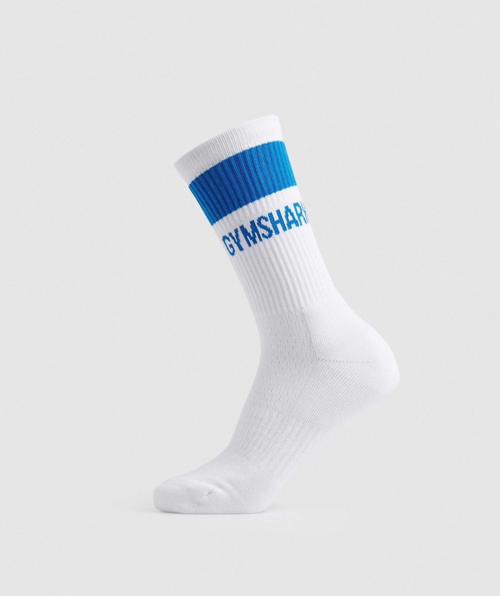 White / Blue Men's Gymshark Premium Jacquard Single Socks | WPAFTS-640