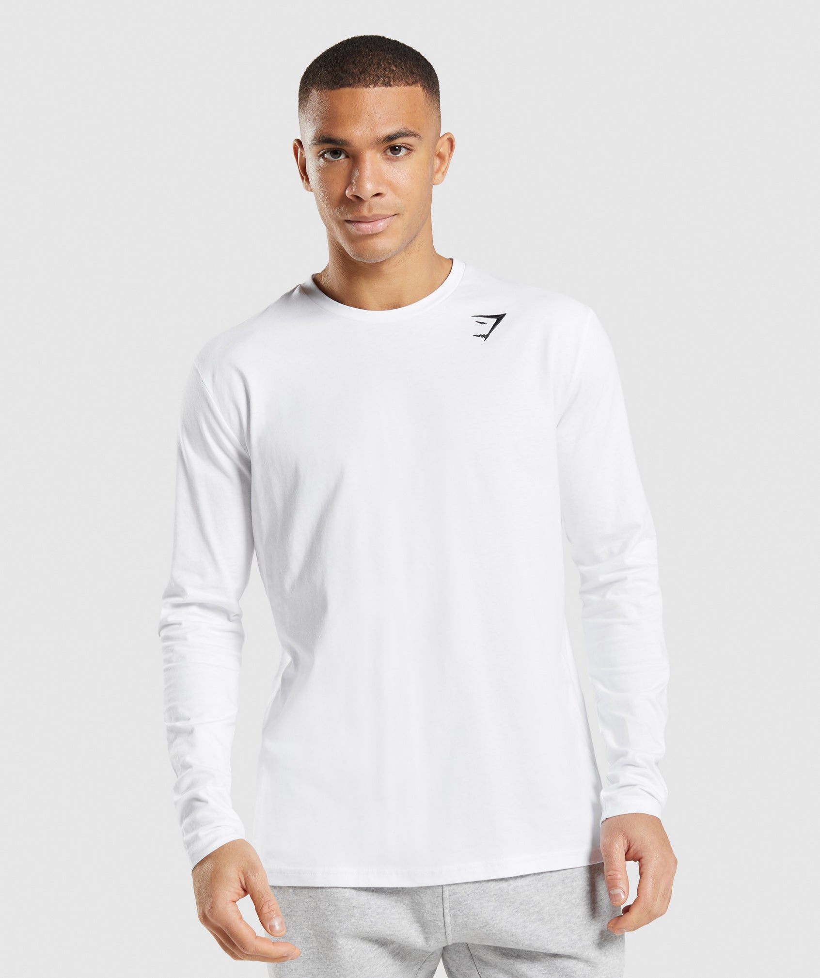 White Men's Gymshark Crest Long Sleeve T Shirts | QYIUAO-946