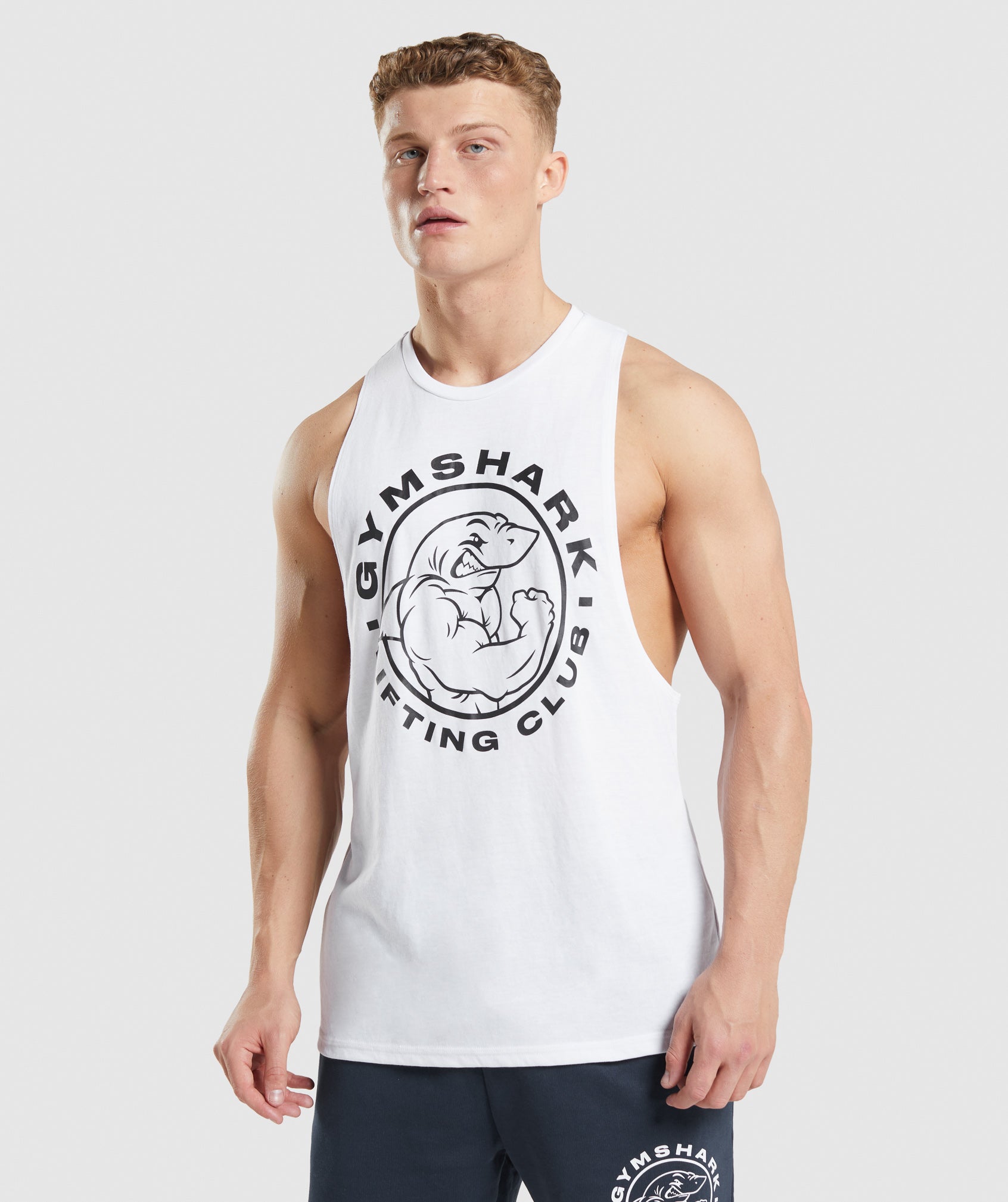 White Men's Gymshark Legacy Drop Arm Tanks | AYNBRD-347