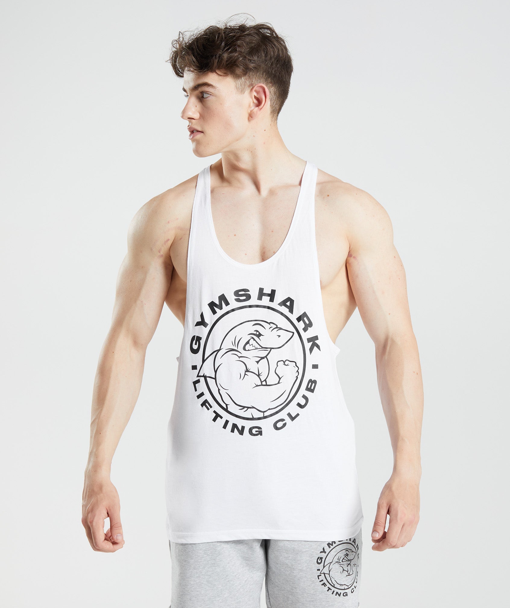 White Men's Gymshark Legacy Stringer Vest | GAHDUZ-642