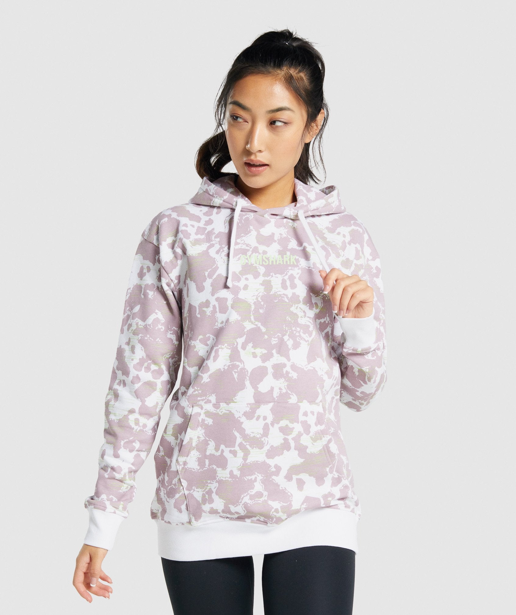 White / Purple Women's Gymshark Camo Graphic Oversized Hoodie | UONHSL-907