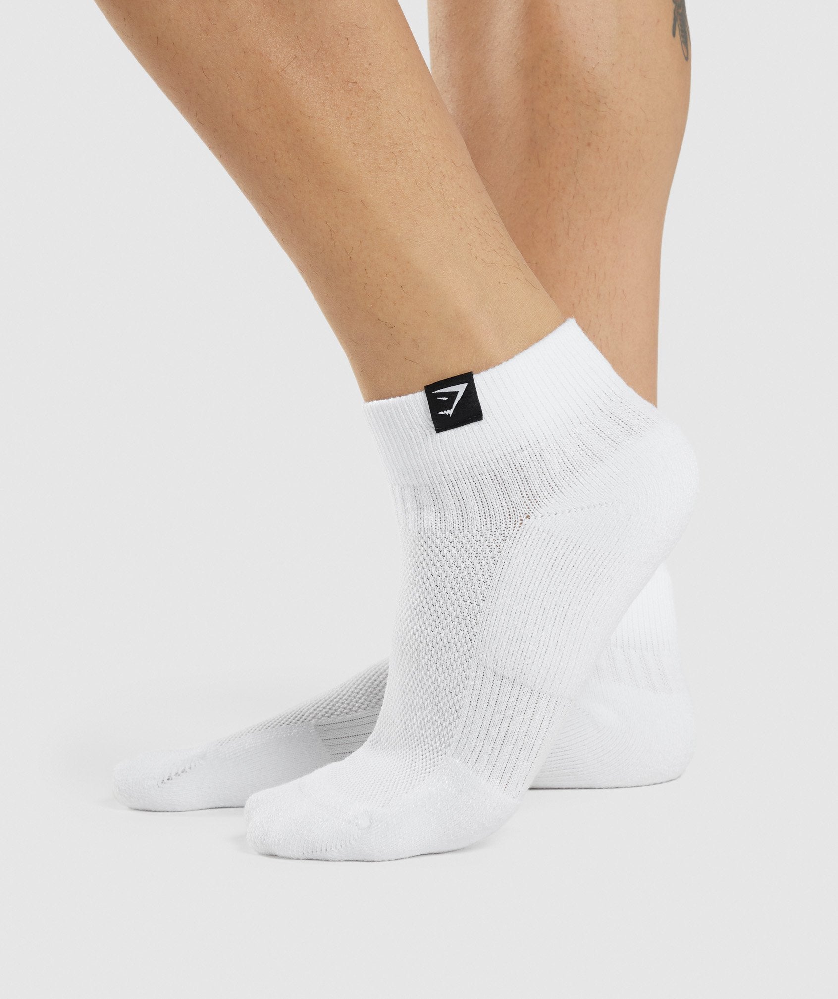 White Women's Gymshark Woven Tab Sneaker 3pk Socks | FGRHQT-380