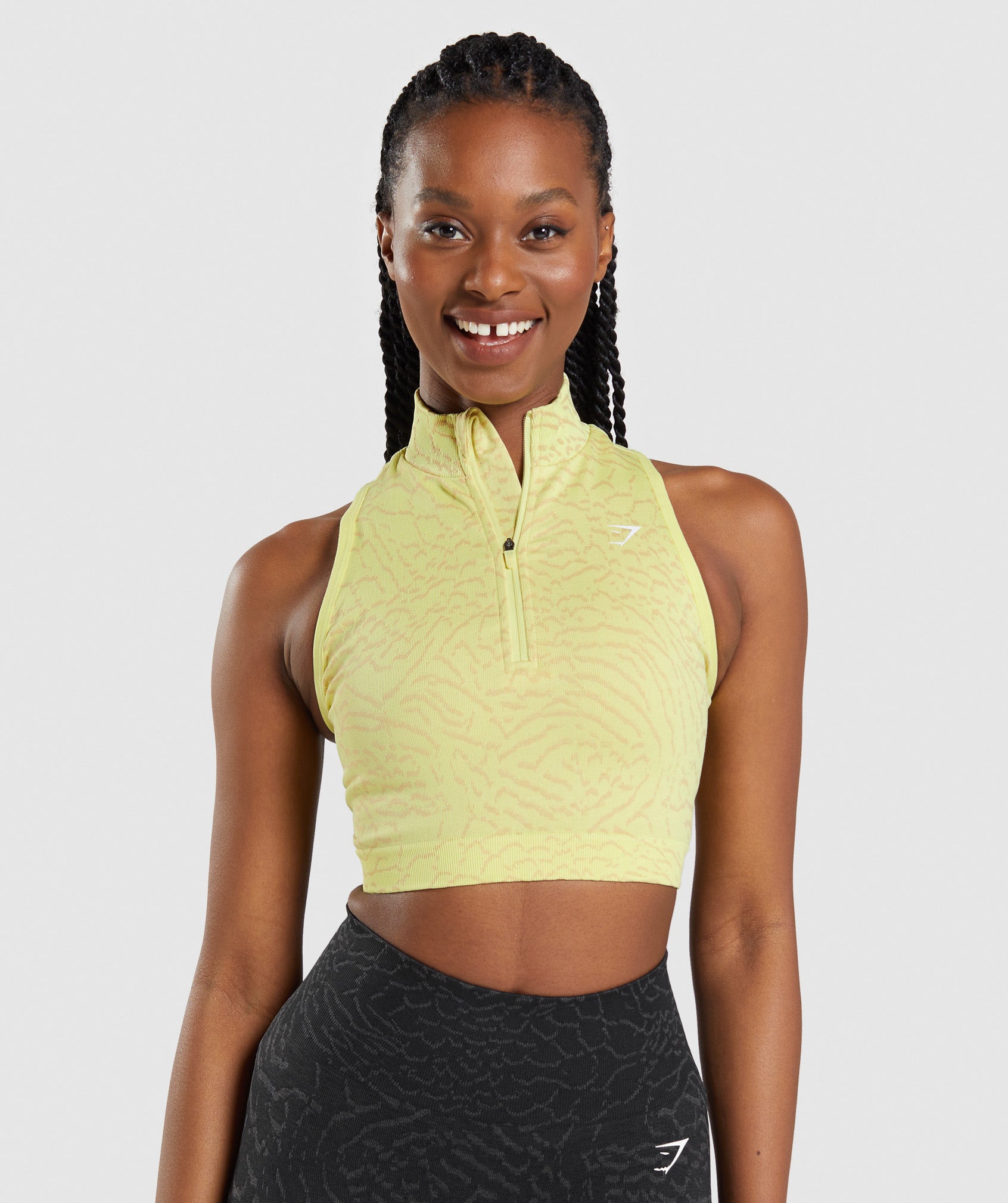 Yellow Women's Gymshark Adapt Animal Seamless Crop 1/2 Zip Tanks | KMOAEZ-561