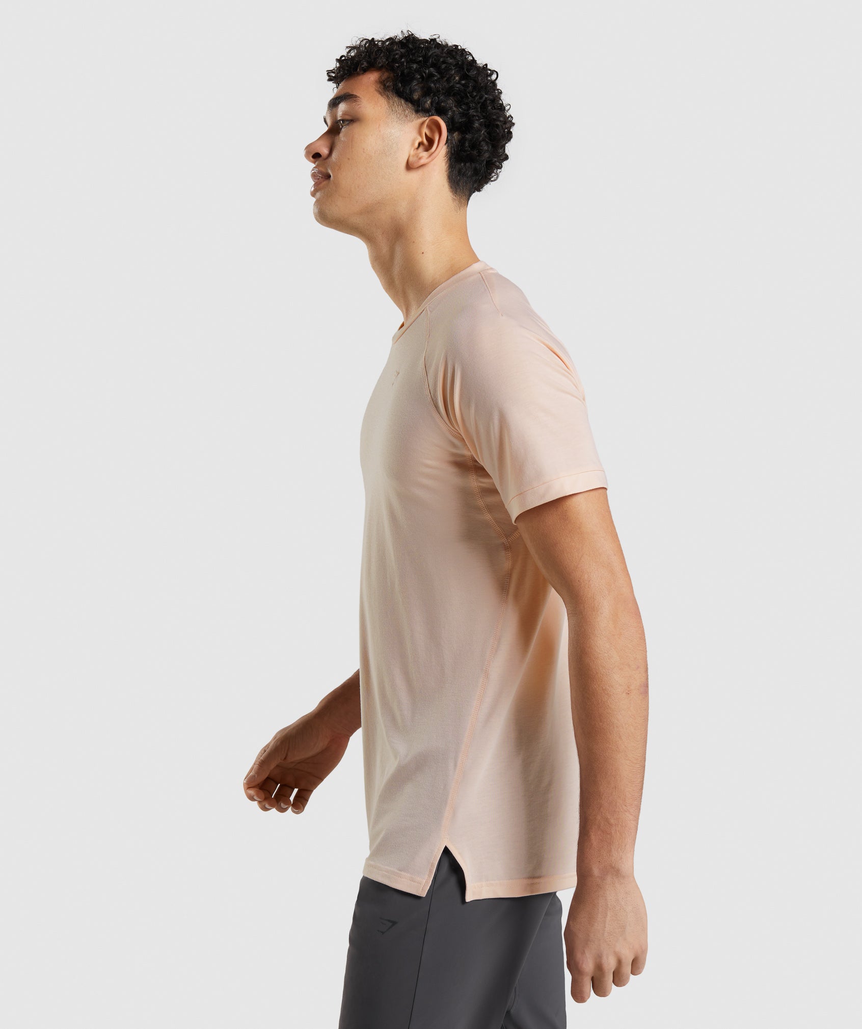 Beige Men's Gymshark Studio Amplify T Shirts | IHDAPR-351