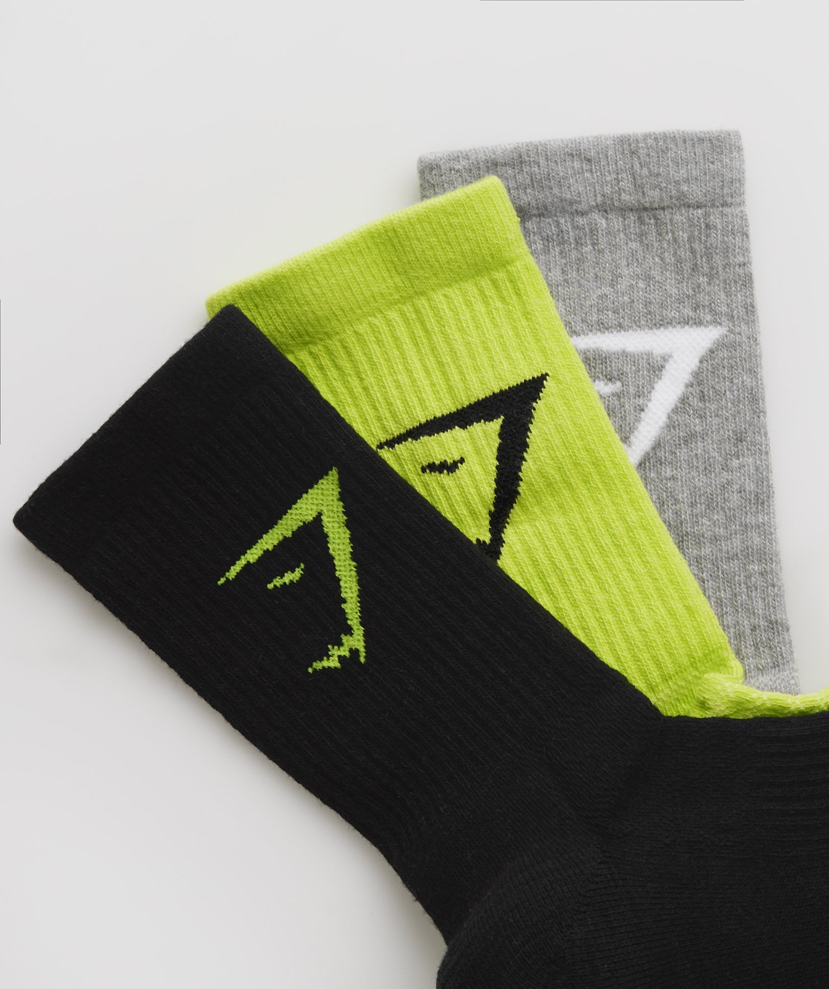 Black / Light Grey / Green Women's Gymshark Crew 3pk Socks | QHBRSP-874