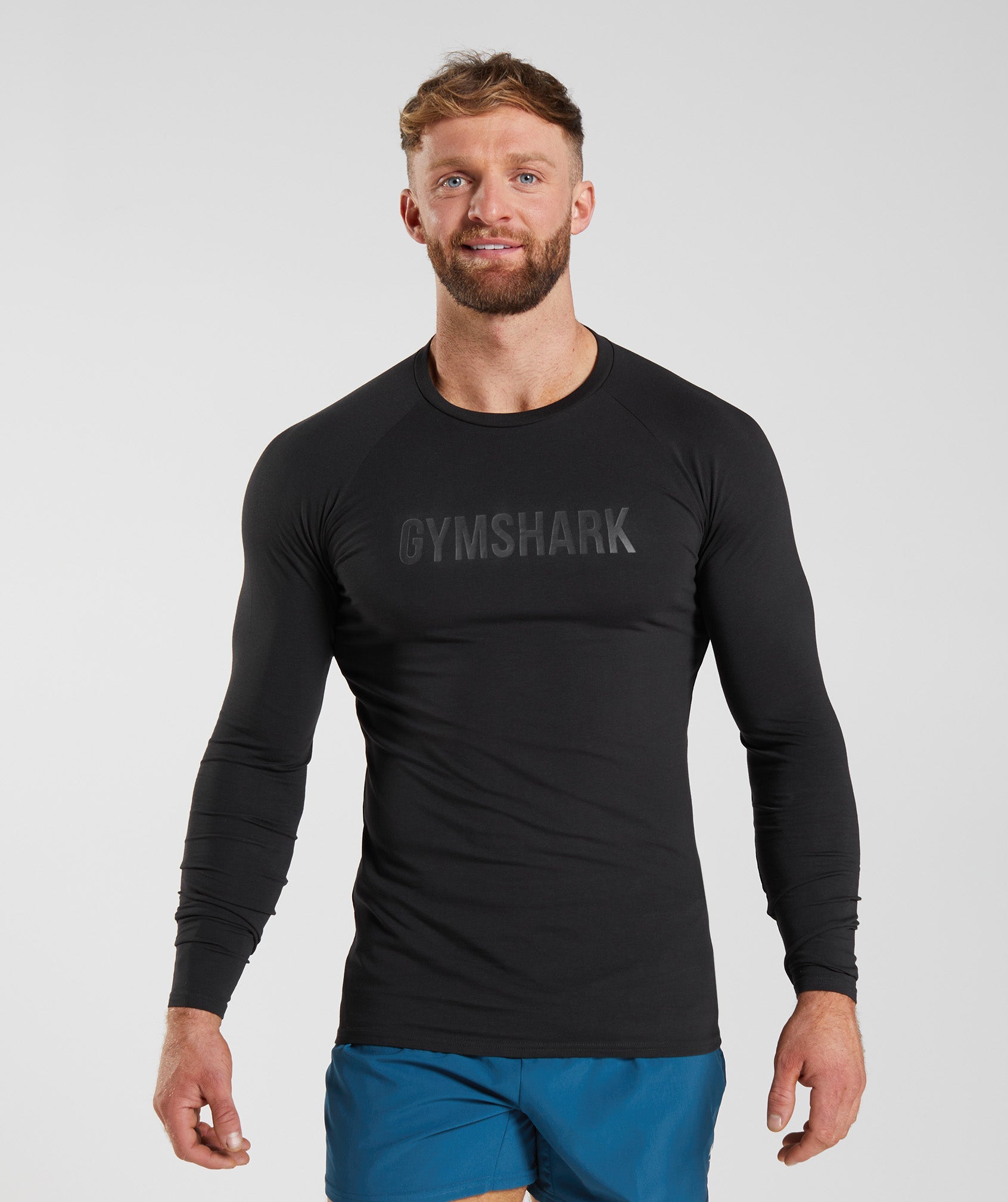 Black Men\'s Gymshark Apollo Long Sleeve T Shirts | UTFVMO-095