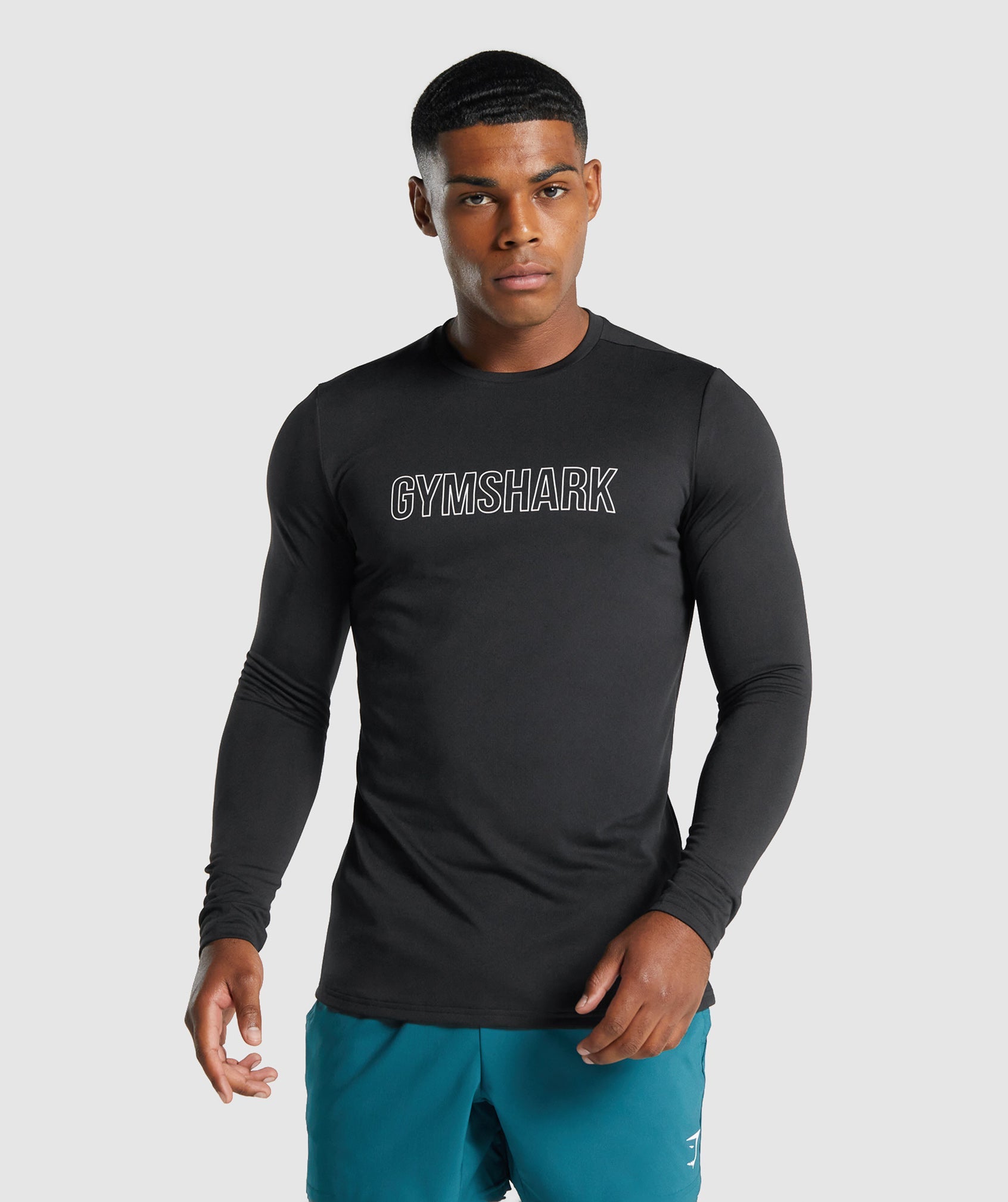 Black Men\'s Gymshark Arrival Long Sleeve Graphic T Shirts | BFUKLQ-180