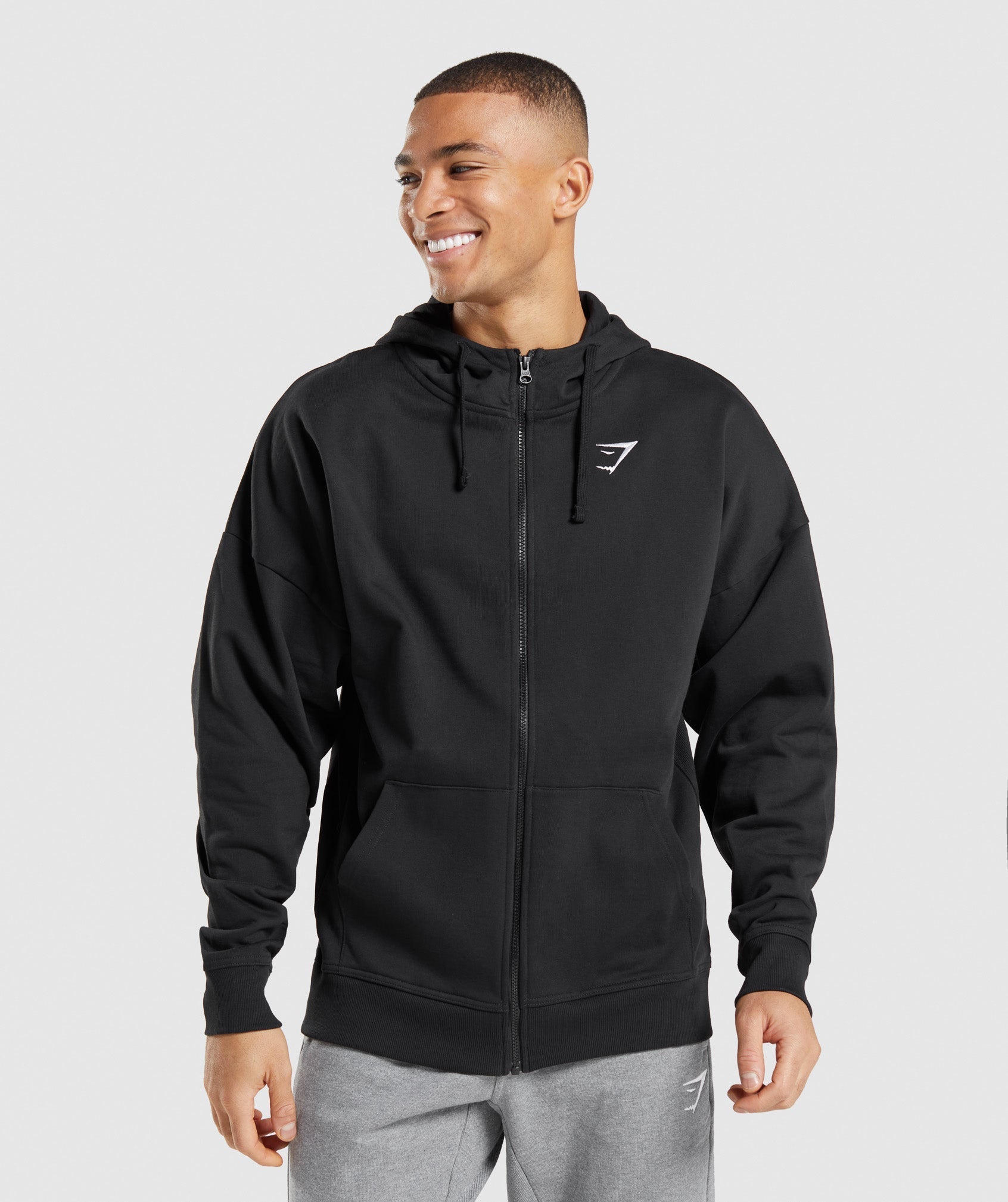 Black Men\'s Gymshark Essential Zip Up Hoodie | GKXUCP-830