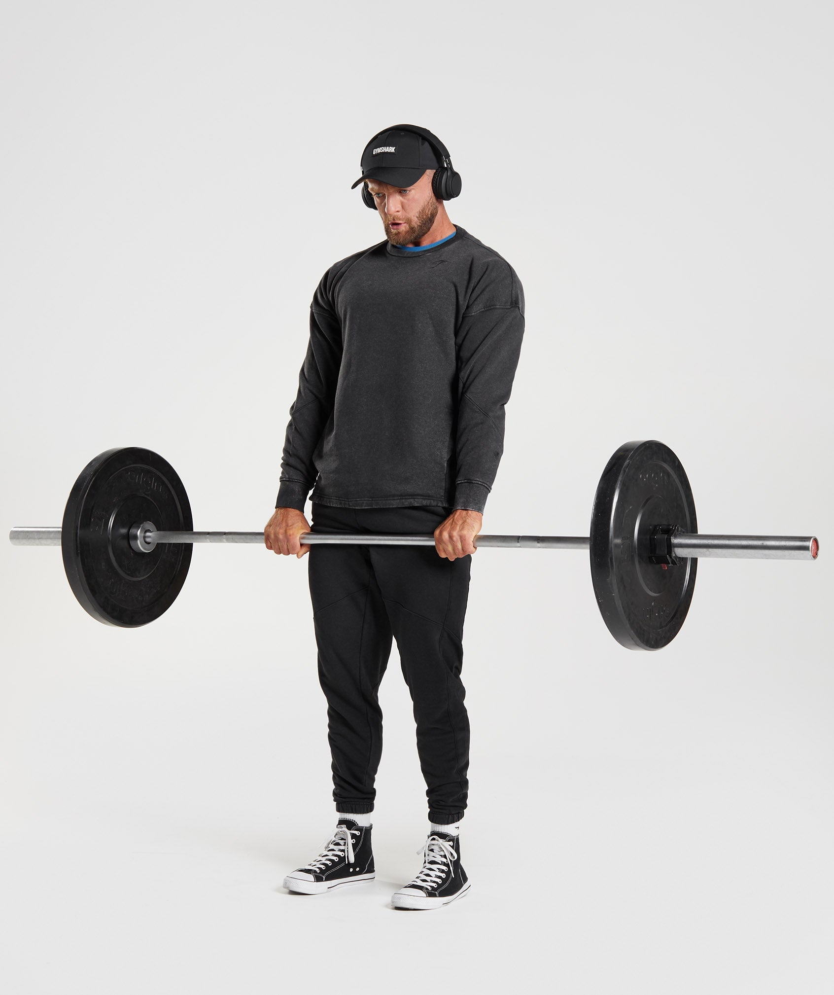 Black Men's Gymshark Power Washed Crew Tops | BDATMX-028