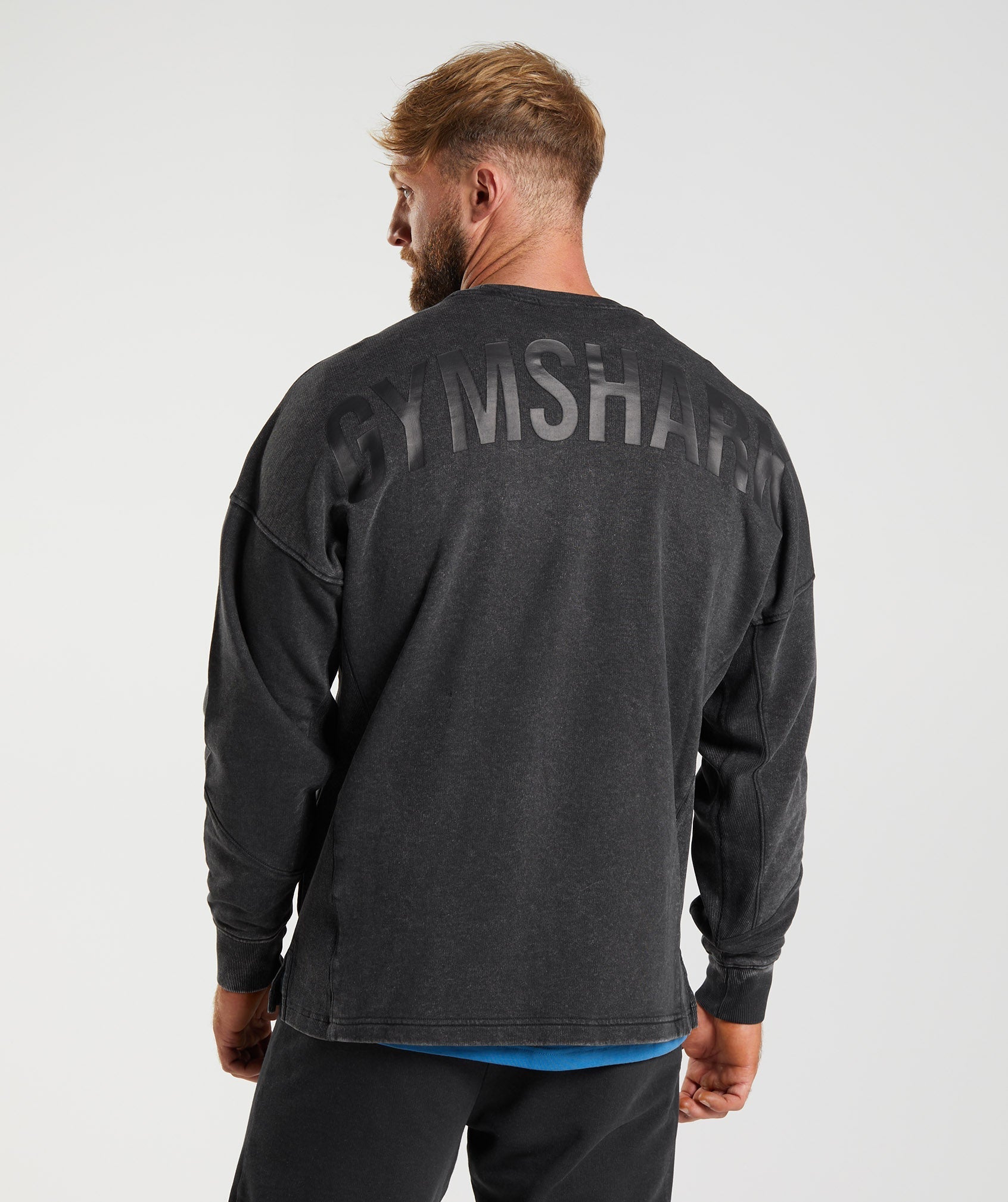 Black Men\'s Gymshark Power Washed Crew Tops | BDATMX-028