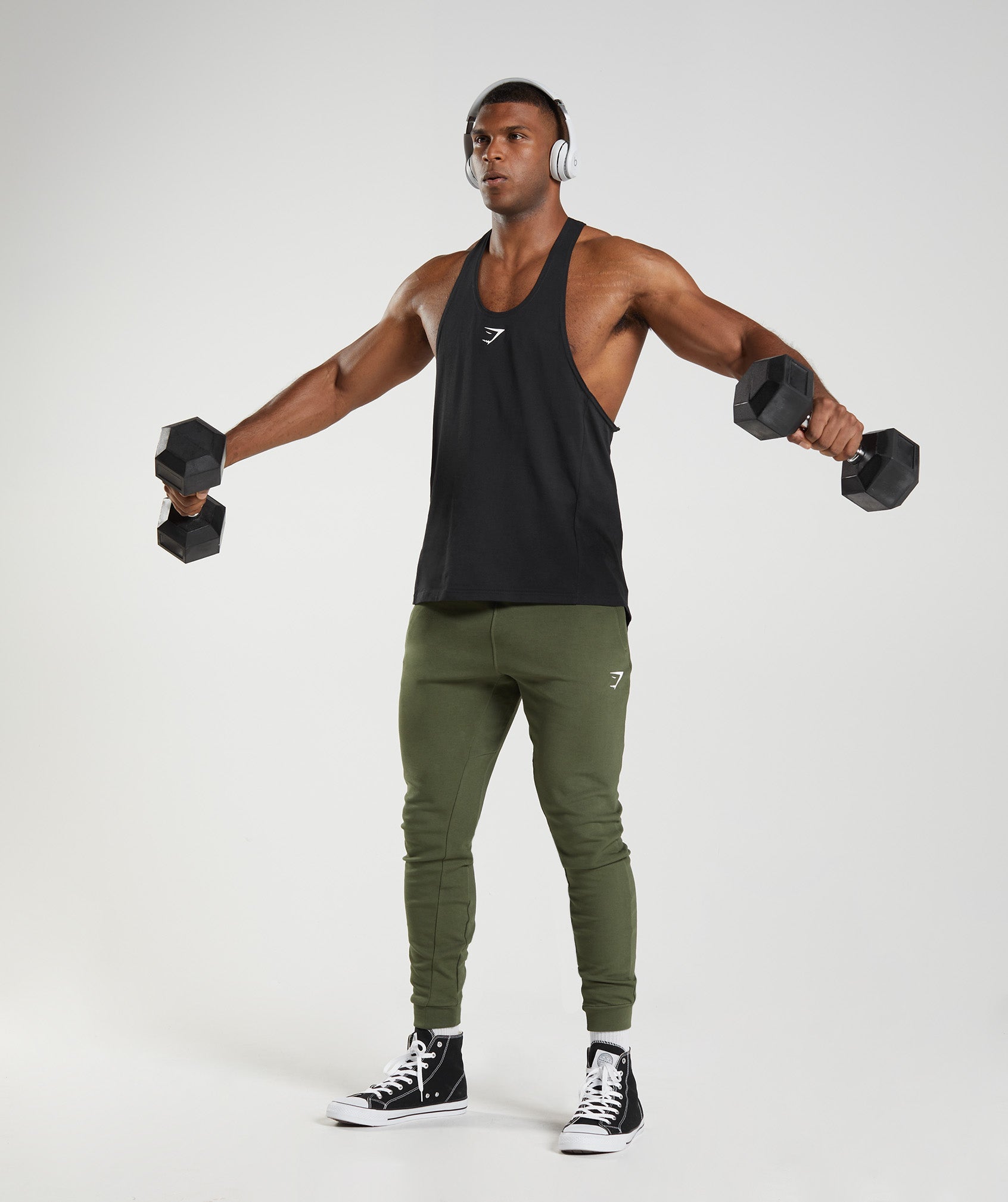 Black Men's Gymshark React Stringer Vest | HVAWJZ-870