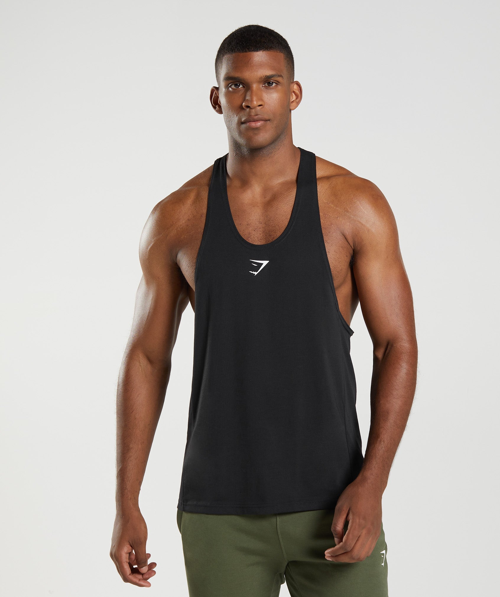 Black Men\'s Gymshark React Stringer Vest | HVAWJZ-870