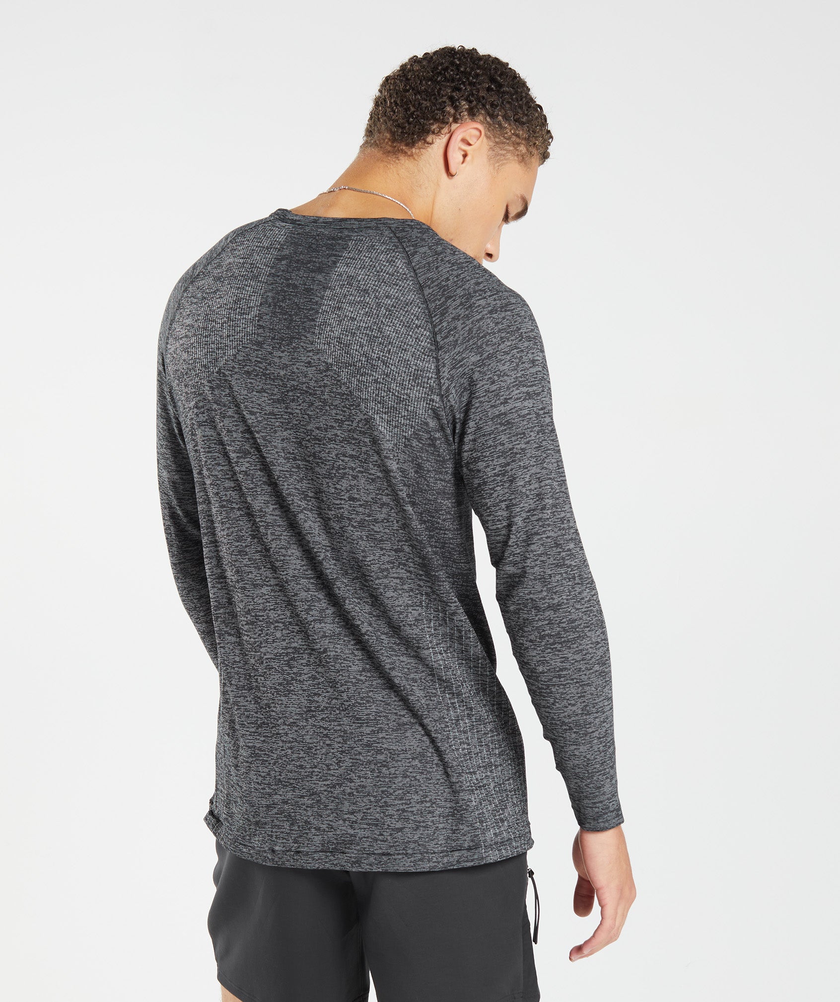 Black Men's Gymshark Retake Seamless Long Sleeve T Shirts | HFPURY-674