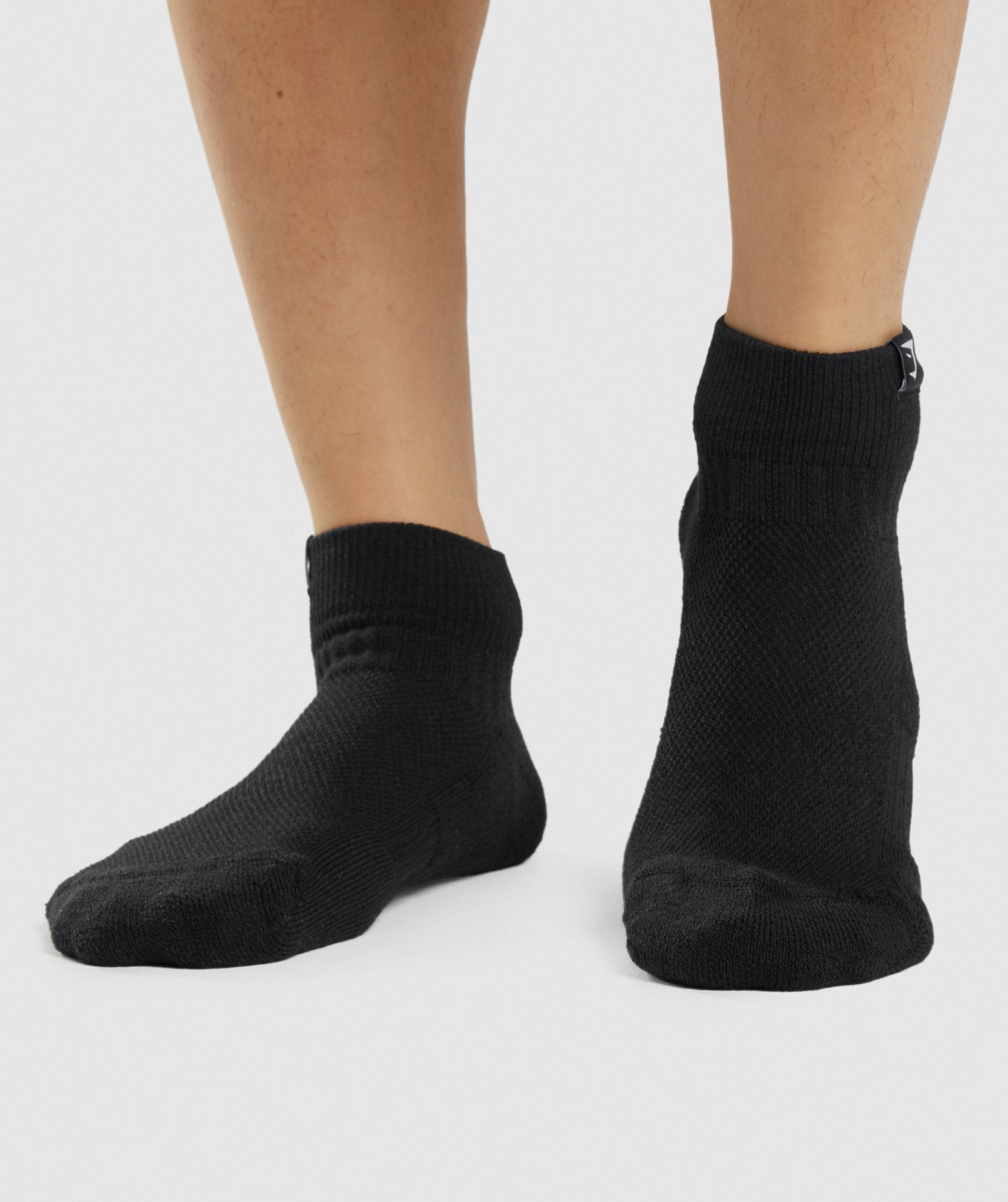 Black Men's Gymshark Woven Tab Sneaker 3pk Socks | LXKGOV-294