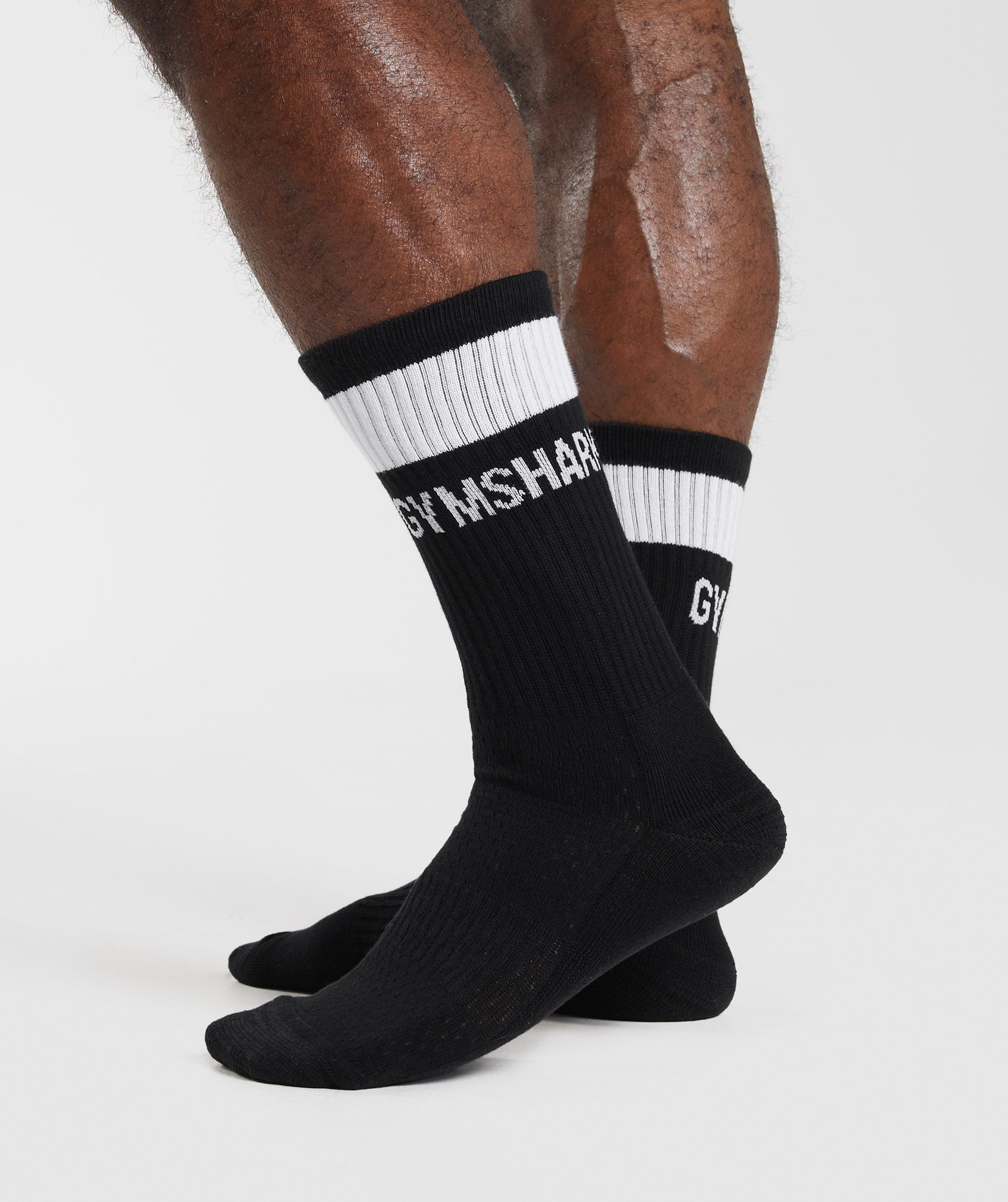 Black / White Men's Gymshark Premium Jacquard Single Socks | HUYSCJ-132