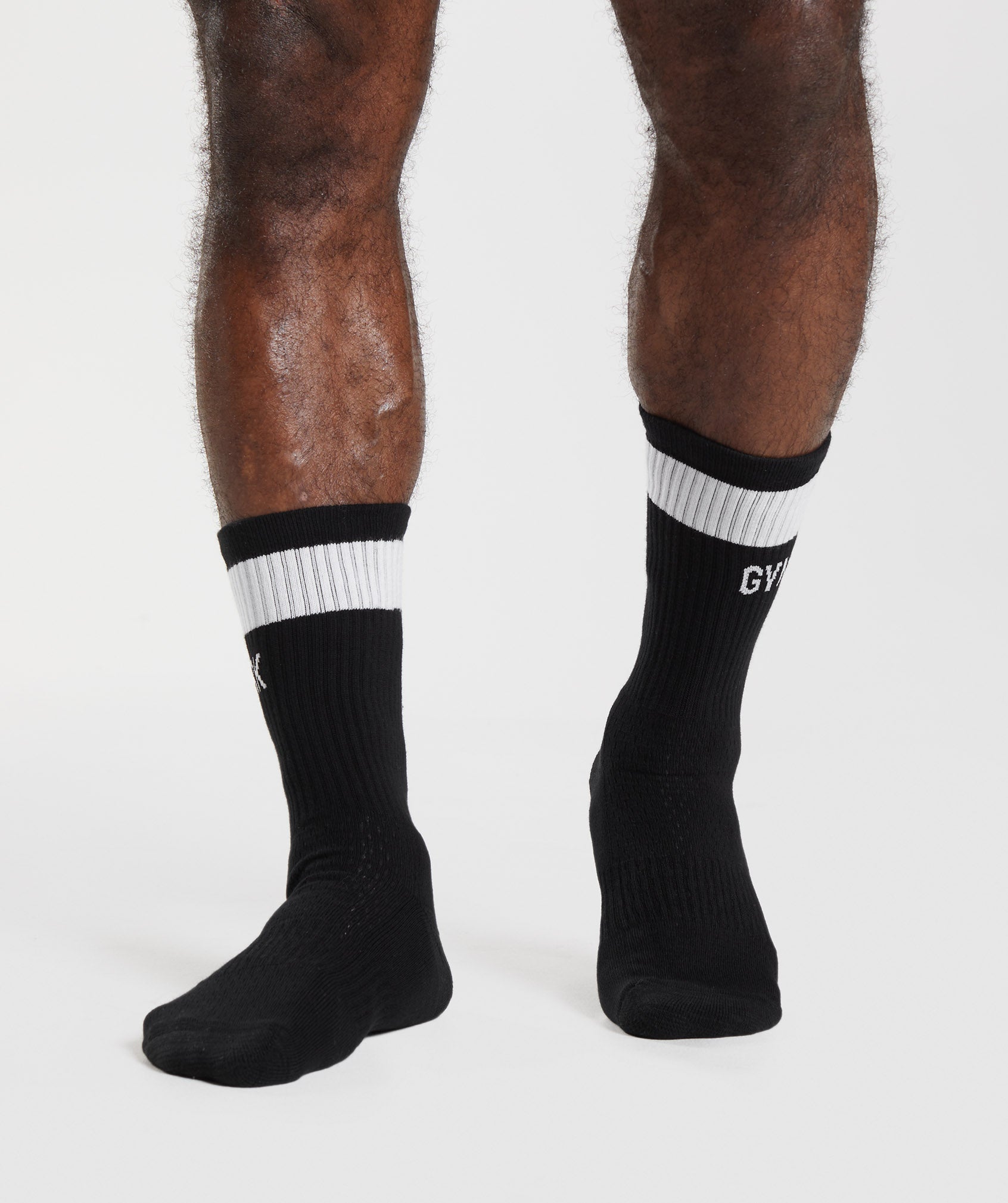 Black / White Men's Gymshark Premium Jacquard Single Socks | HUYSCJ-132