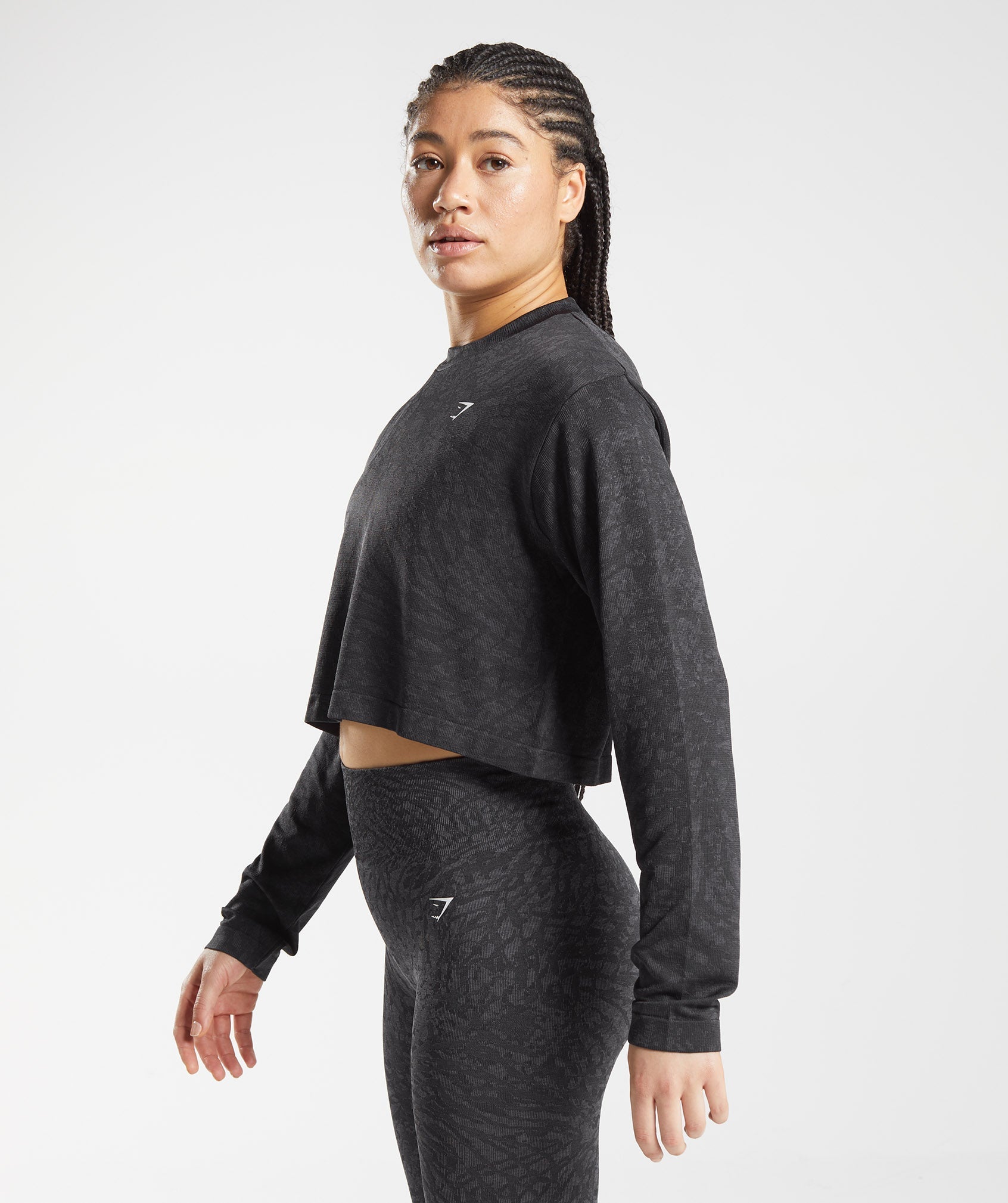 Black Women's Gymshark Adapt Animal Seamless Long Sleeve Tops | LIYVFQ-745