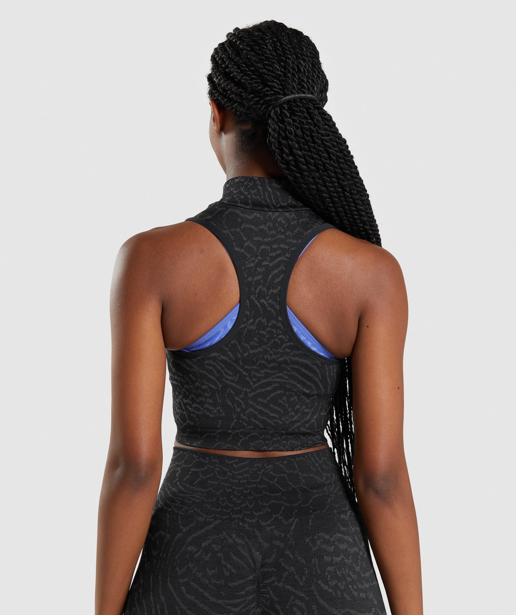 Black Women's Gymshark Adapt Animal Seamless Crop 1/2 Zip Tanks | TNMUJV-147