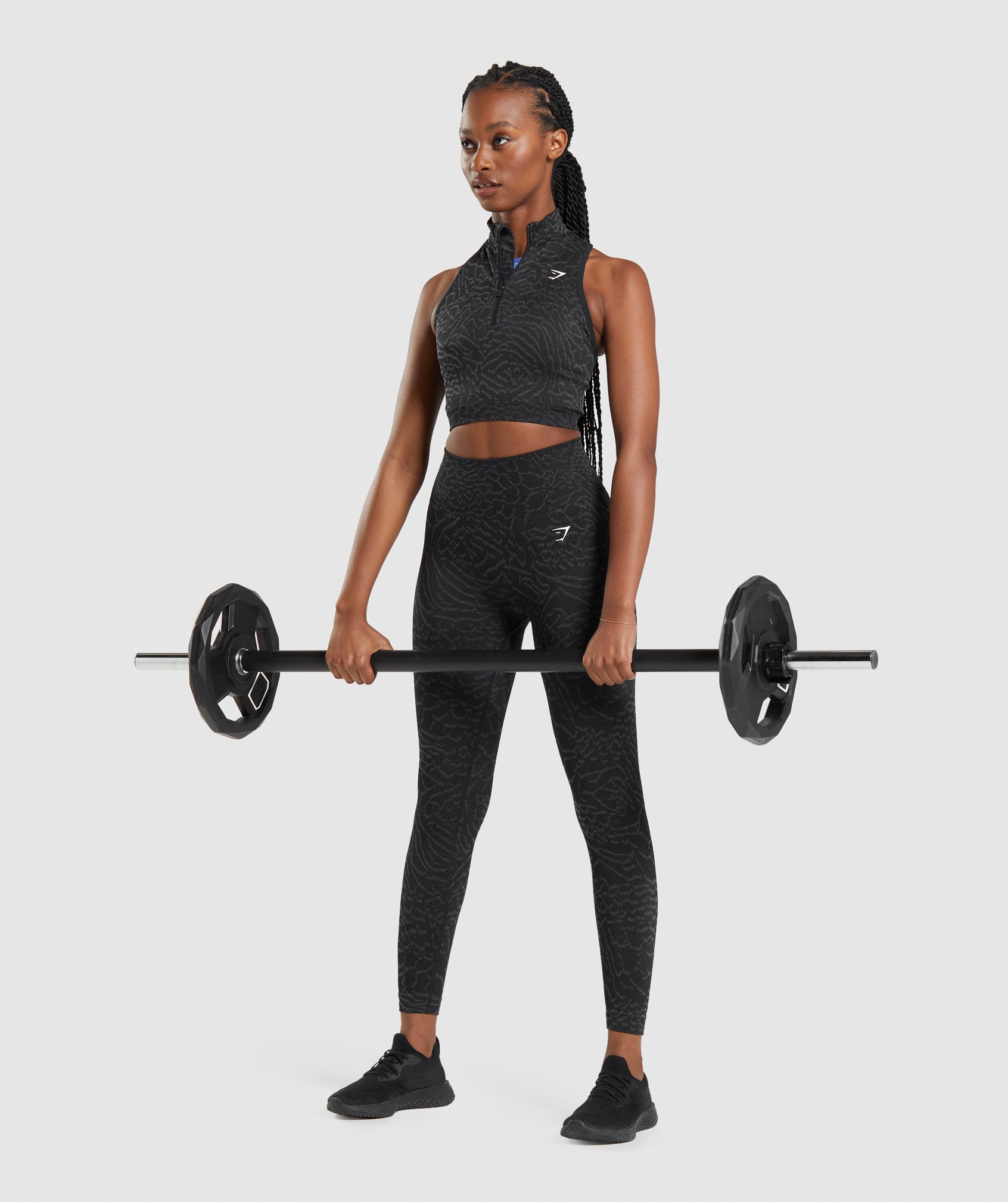 Black Women's Gymshark Adapt Animal Seamless Crop 1/2 Zip Tanks | TNMUJV-147