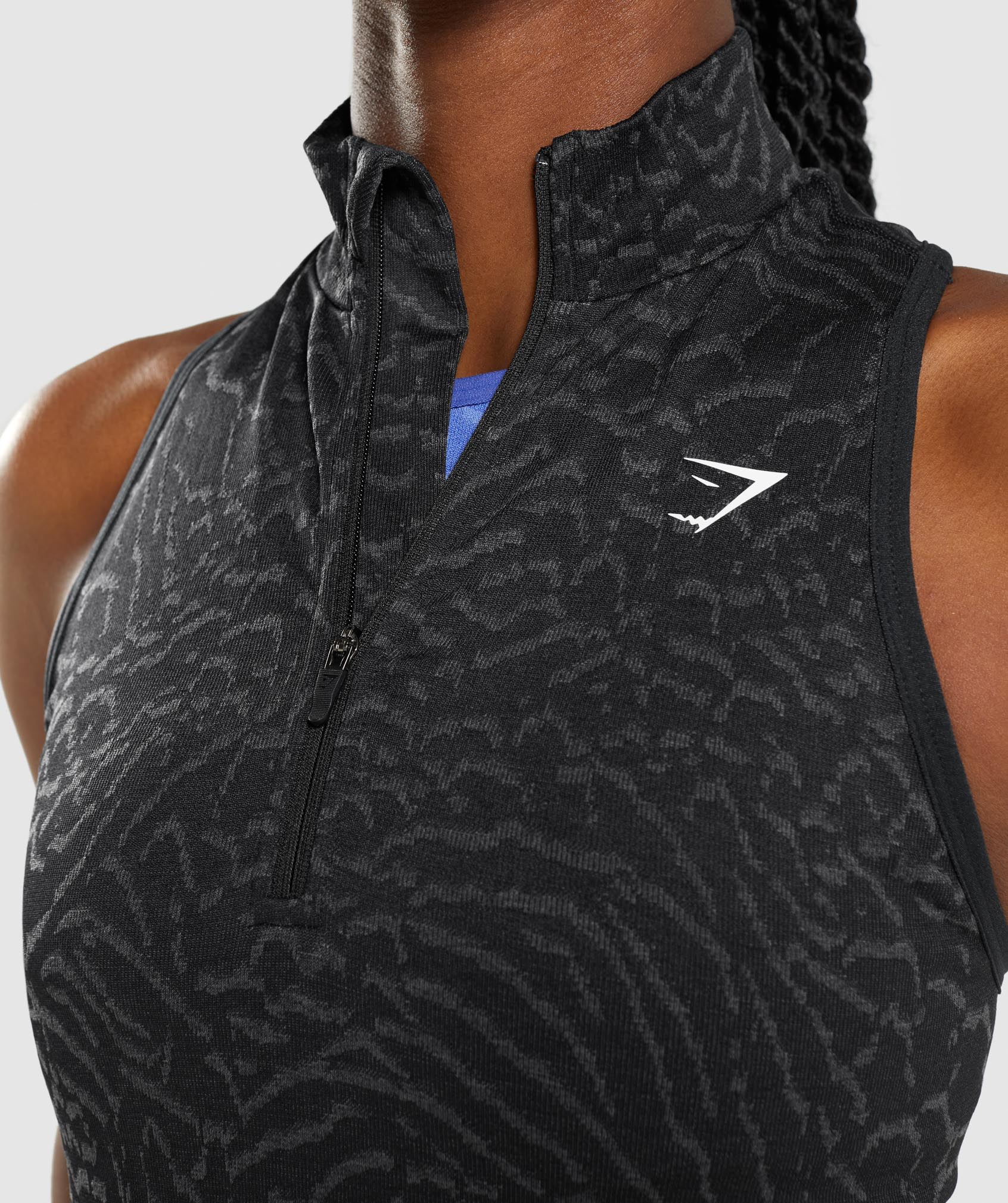 Black Women's Gymshark Adapt Animal Seamless Crop 1/2 Zip Tanks | TNMUJV-147