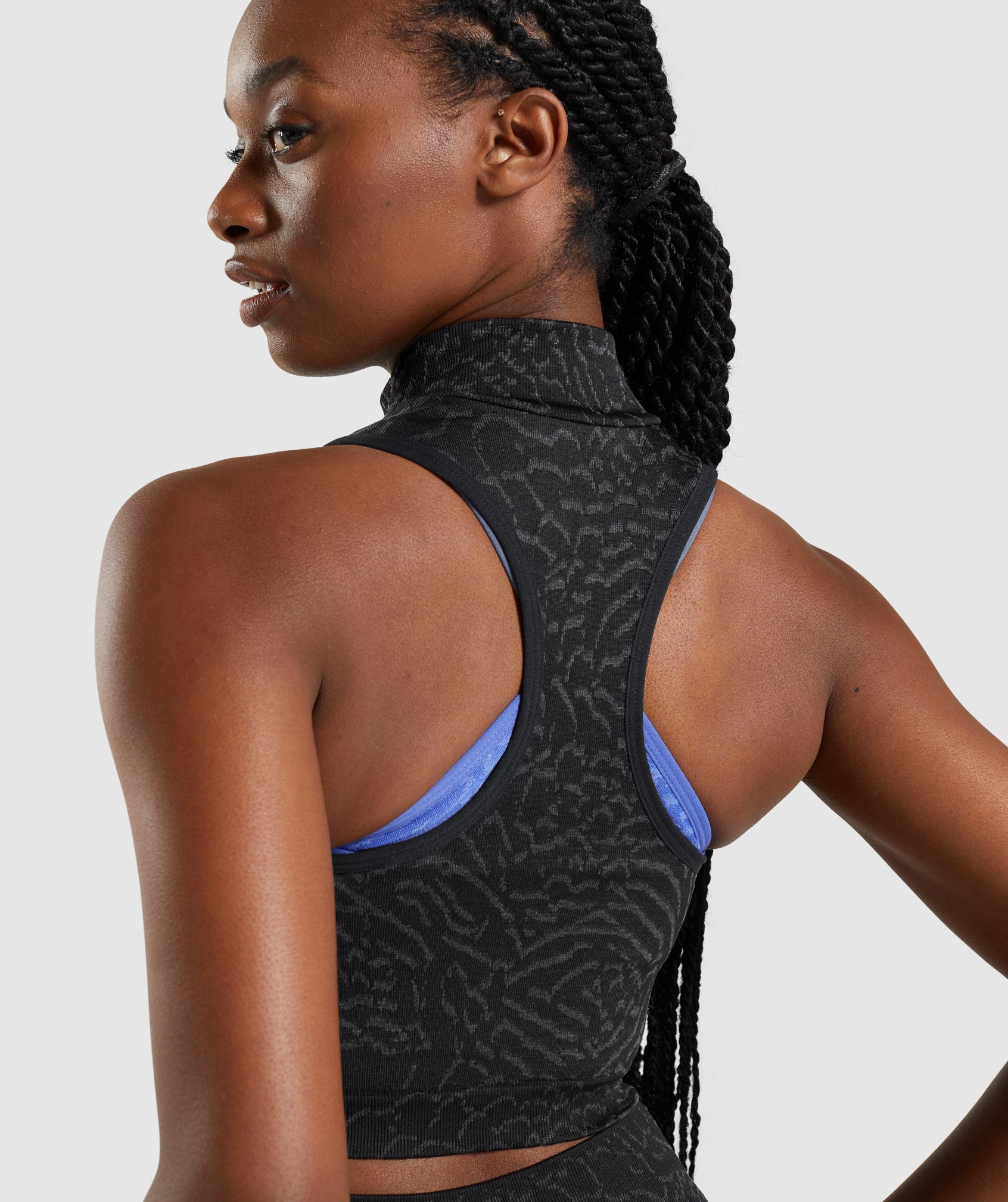 Black Women's Gymshark Adapt Animal Seamless Crop 1/2 Zip Tanks | TNMUJV-147