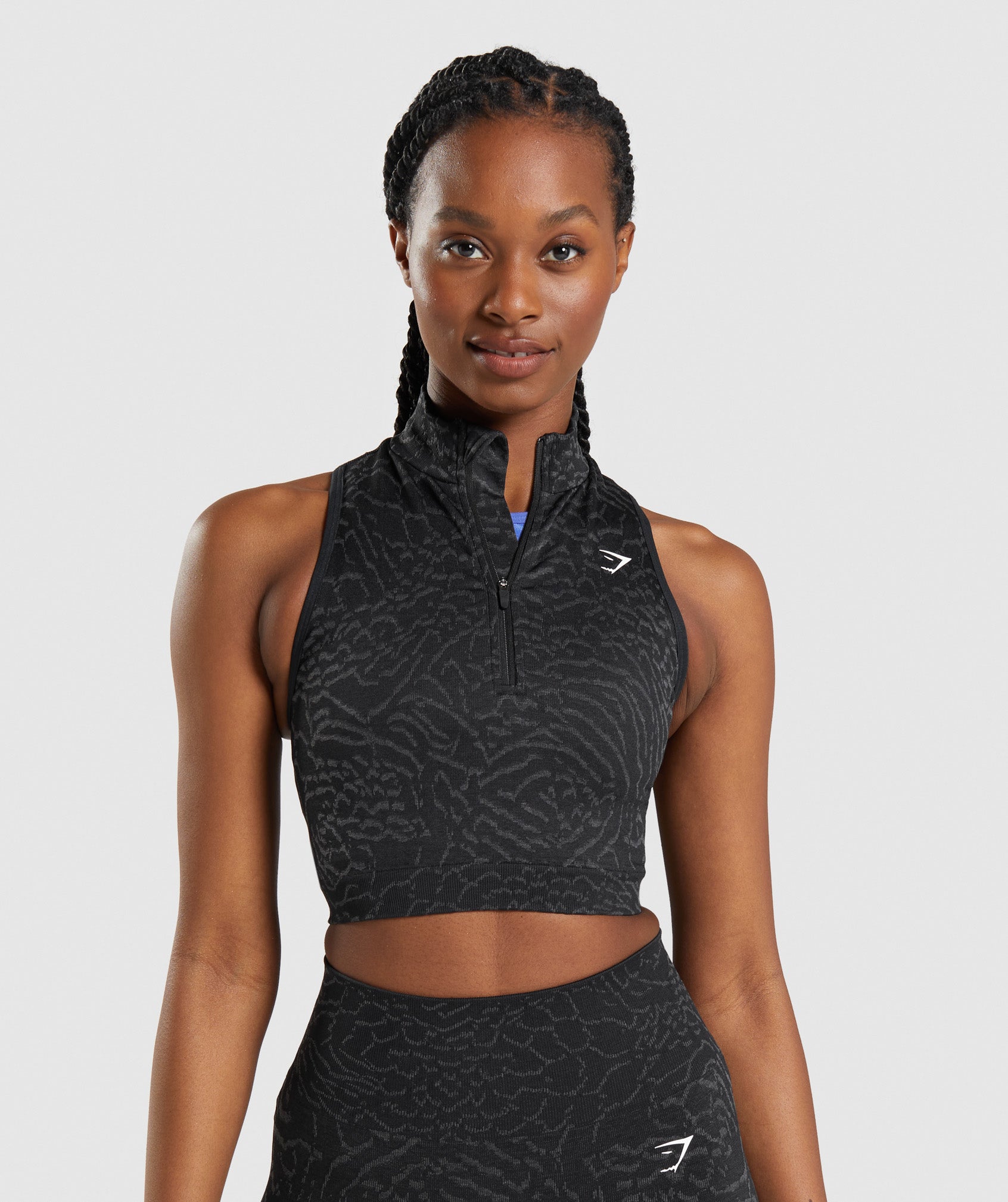 Black Women\'s Gymshark Adapt Animal Seamless Crop 1/2 Zip Tanks | TNMUJV-147