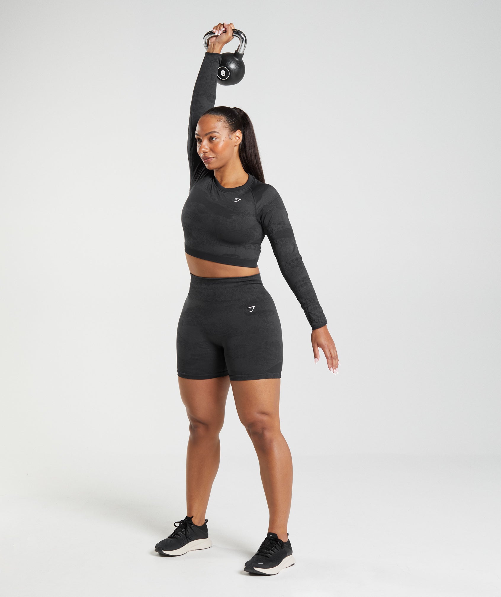 Black Women's Gymshark Adapt Camo Seamless Lace Up Back Tops | SAILFE-051