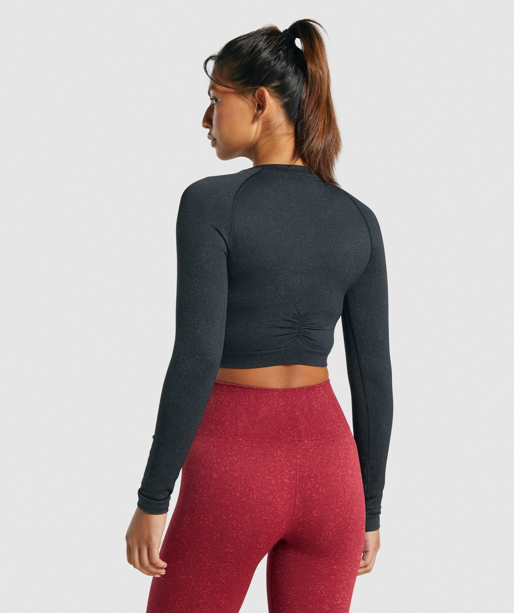 Black Women's Gymshark Adapt Fleck Seamless Long Sleeve Crop Tops | NWYEHZ-507