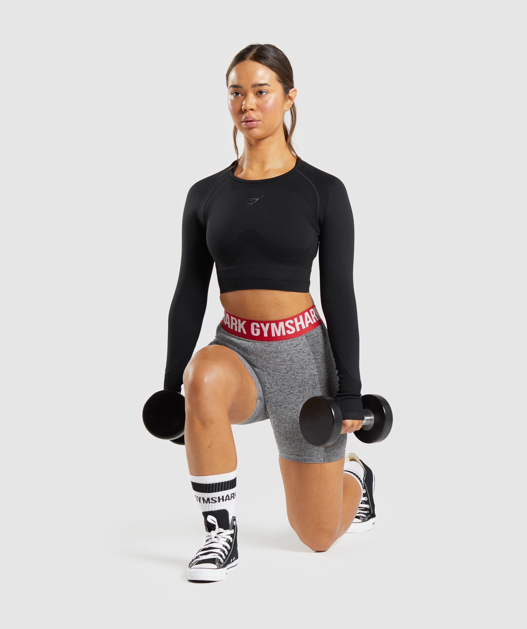 Black Women's Gymshark Flex Sports Long Sleeve Crop Tops | CUTPZX-531