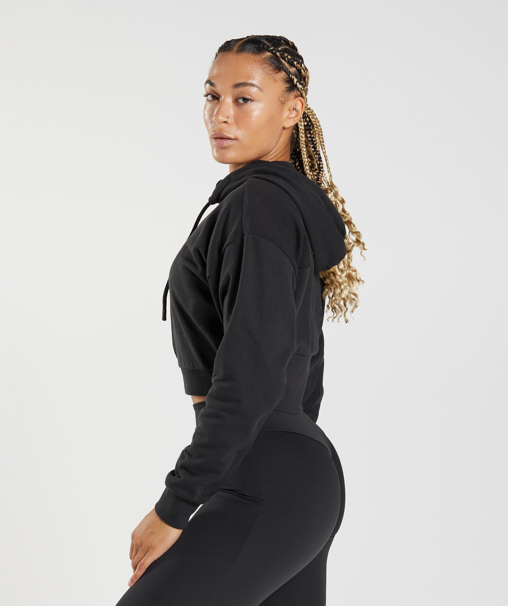 Black Women's Gymshark GS Power Cropped Zip Hoodie | CEXOGD-257