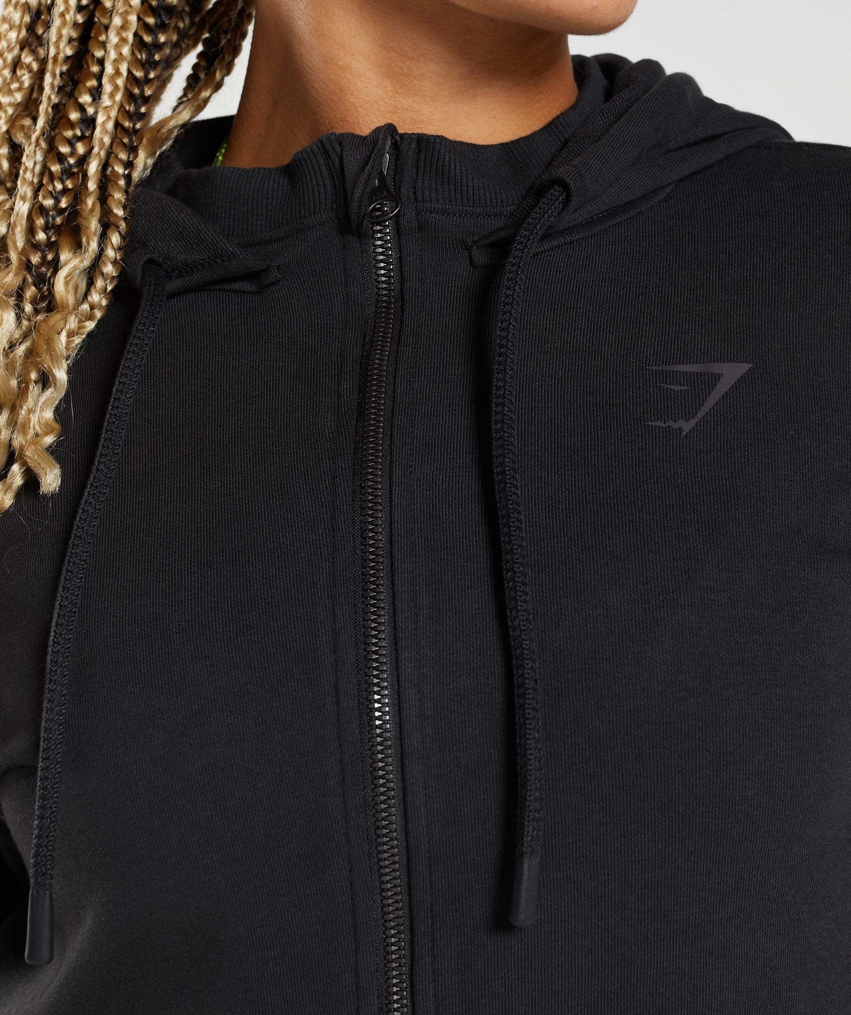 Black Women's Gymshark GS Power Cropped Zip Hoodie | CEXOGD-257