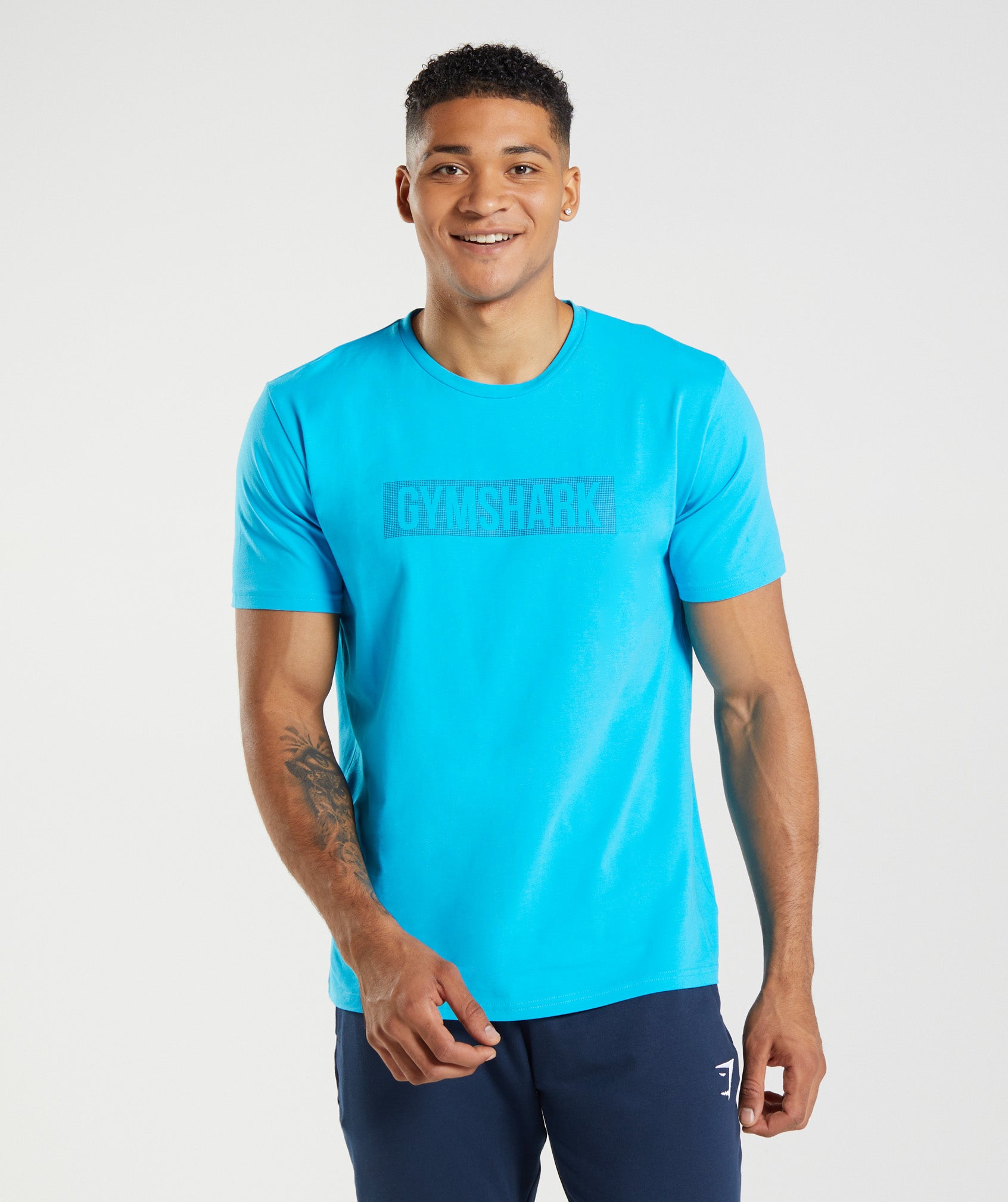 Blue Men\'s Gymshark Block T Shirts | LTDEFM-582