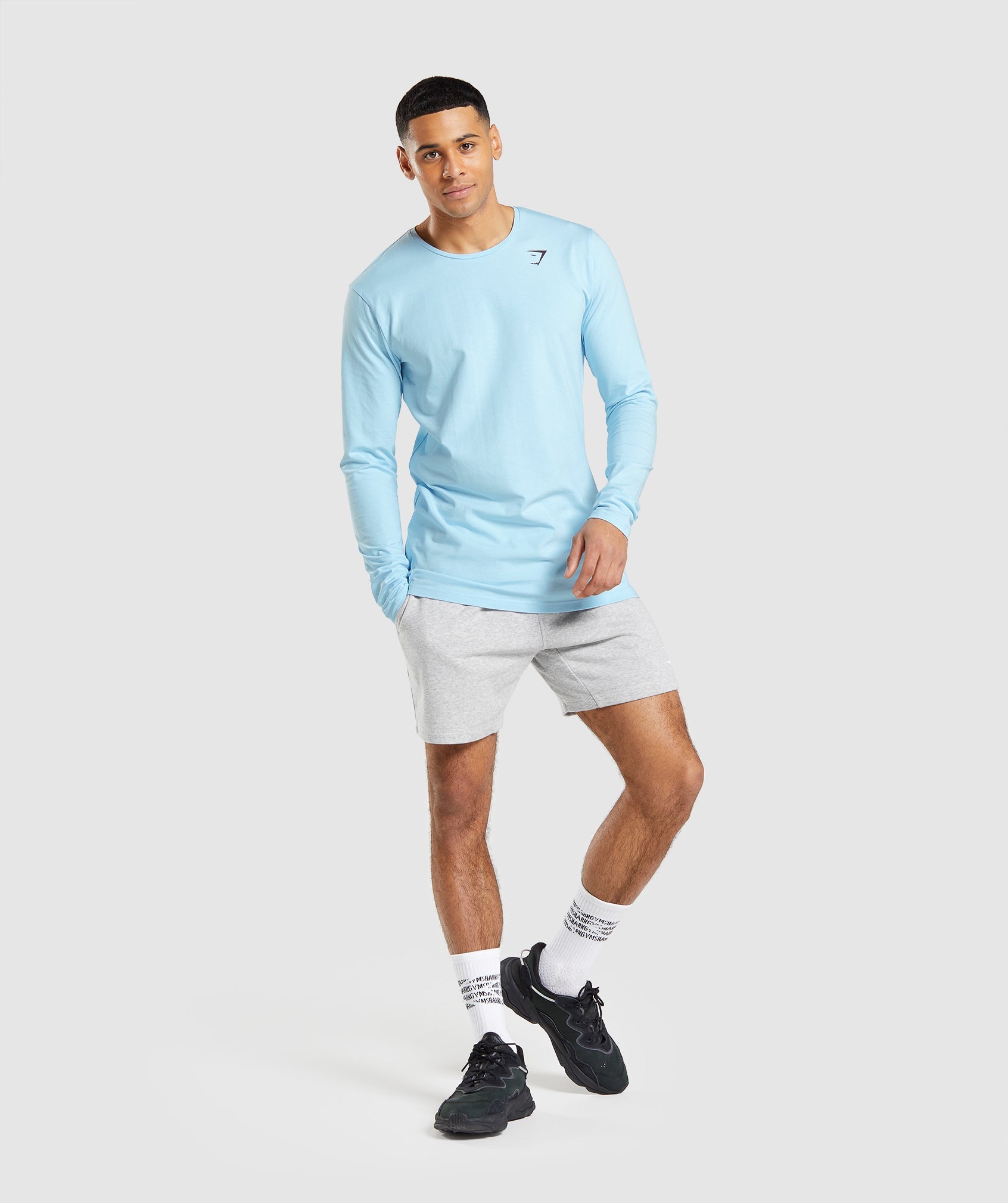 Blue Men's Gymshark Essential Long Sleeve T Shirts | VHGQOJ-739