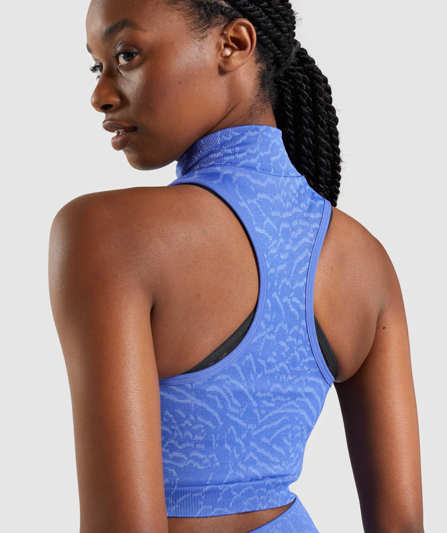 Blue Women's Gymshark Adapt Animal Seamless Crop 1/2 Zip Tanks | JPTKZN-327