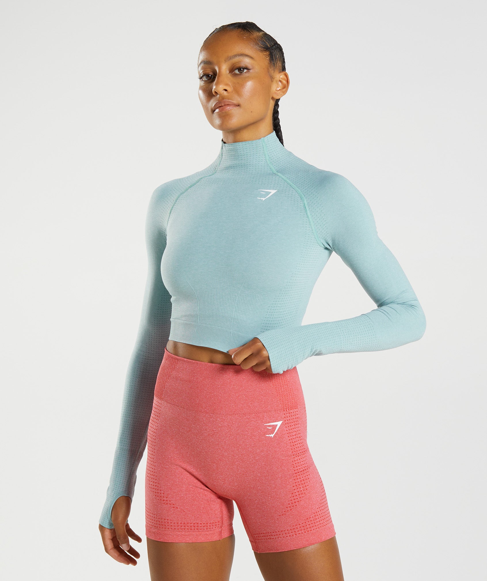 Blue Women\'s Gymshark Vital Seamless 2.0 High Neck Midi Tops | LHUBKT-104