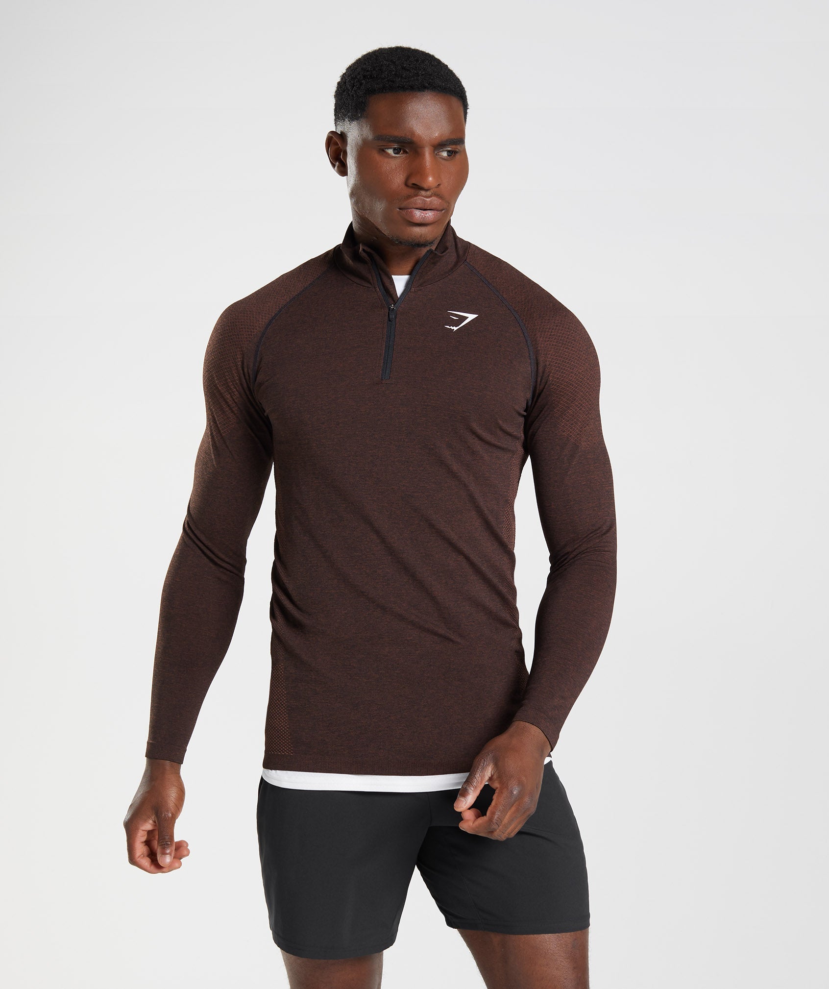 Brown Men\'s Gymshark Vital 1/4 Zip Tops | HVWNIY-509