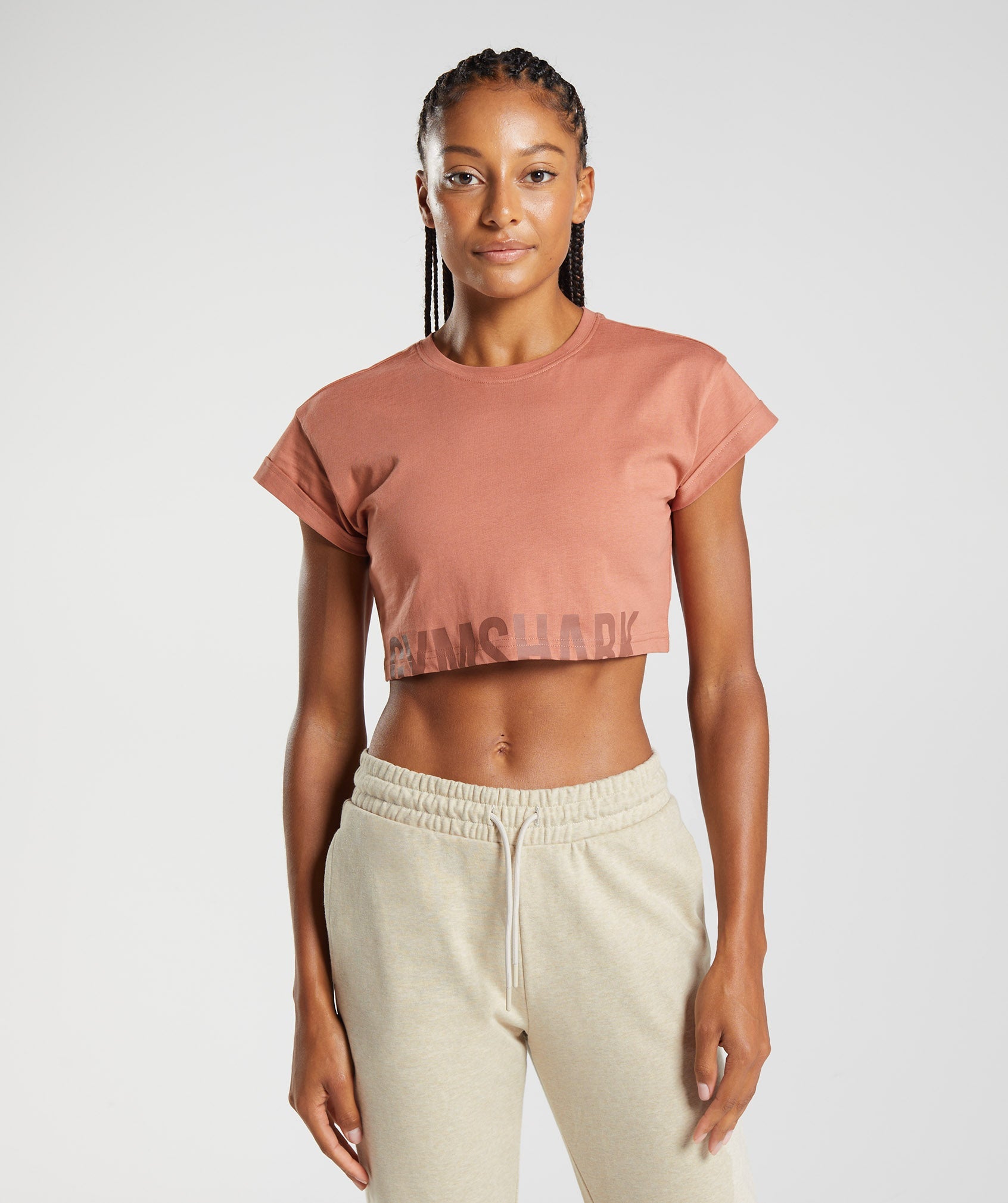 Brown Women\'s Gymshark Fraction Crop Tops | KLZYBV-639